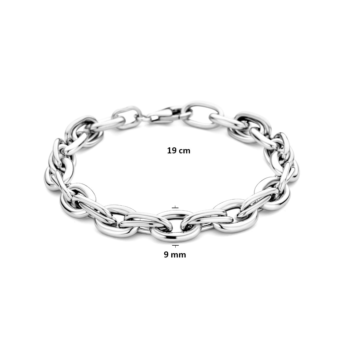 Zilveren schakelarmband met anker schakels 925 gerhodineerd 9 mm breed - Lengte 19 cm