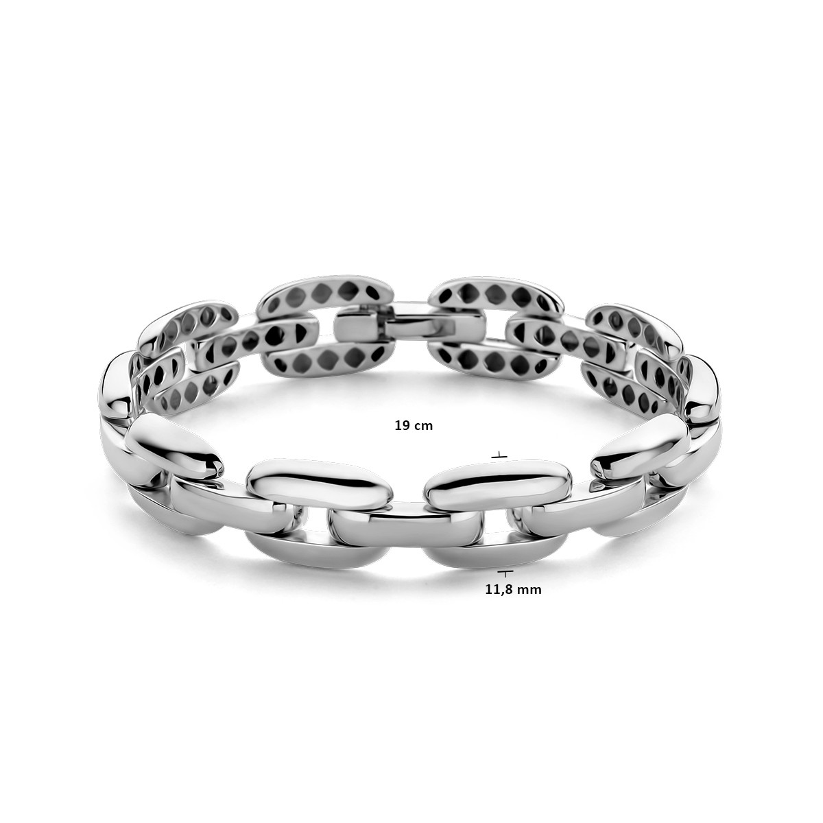 Zilveren schakelarmband met brede ovale schakels 12 mm breed - Lengte 19 cm