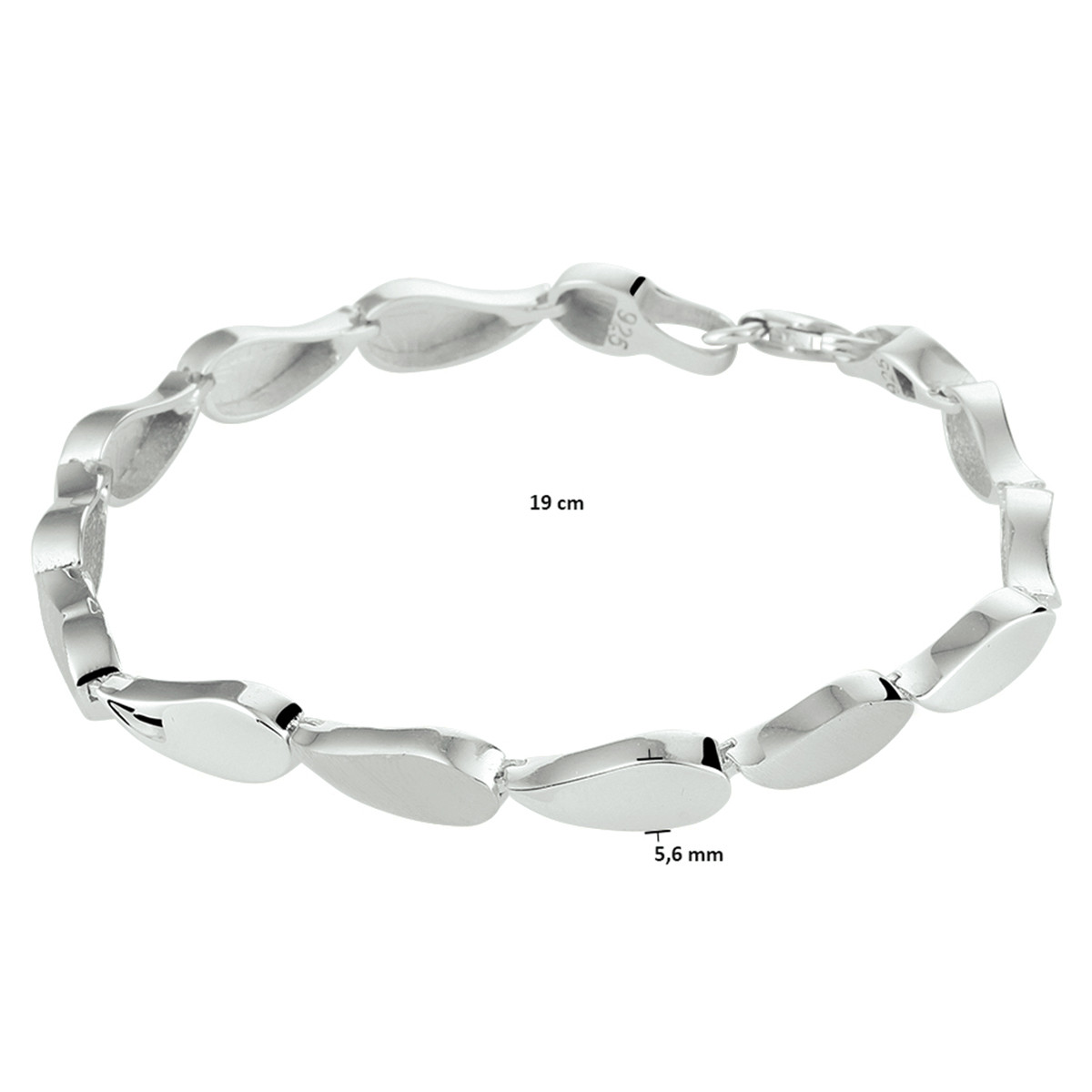 Zilveren schakelarmband met druppelschakels 5.6 mm breed - Lengte 19 cm