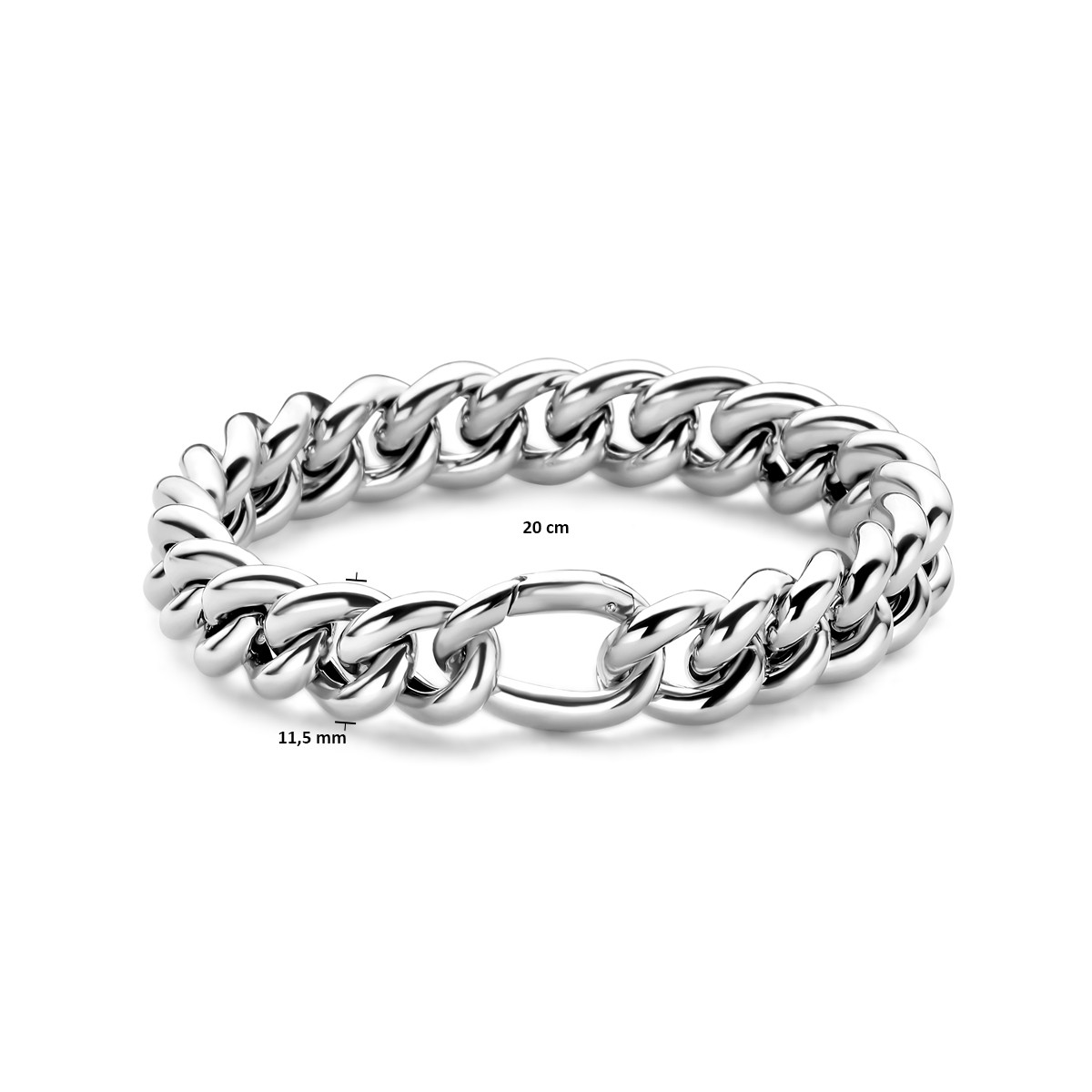 Zilveren schakelarmband met glanzende gourmet schakels 11.5 mm breed - Lengte 20 cm