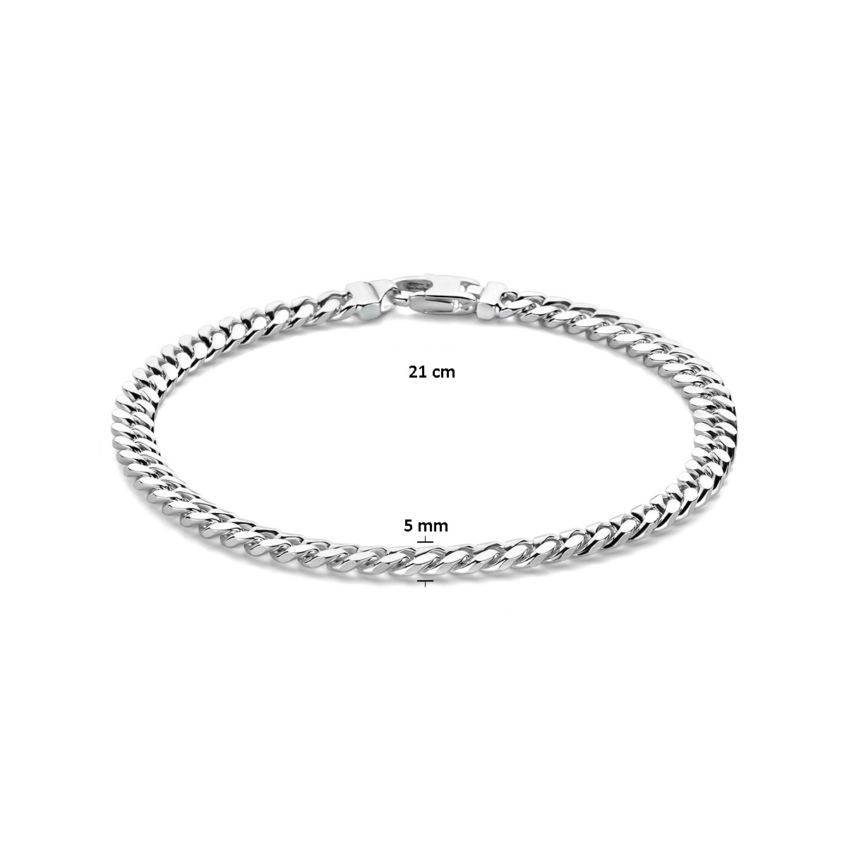 Zilveren schakelarmband met gourmetschakel 4-zijdig geslepen 5 mm breed - Lengte 21 cm
