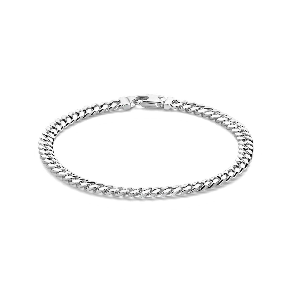 Zilveren schakelarmband met gourmetschakel 4-zijdig geslepen 5 mm breed - Lengte 21 cm