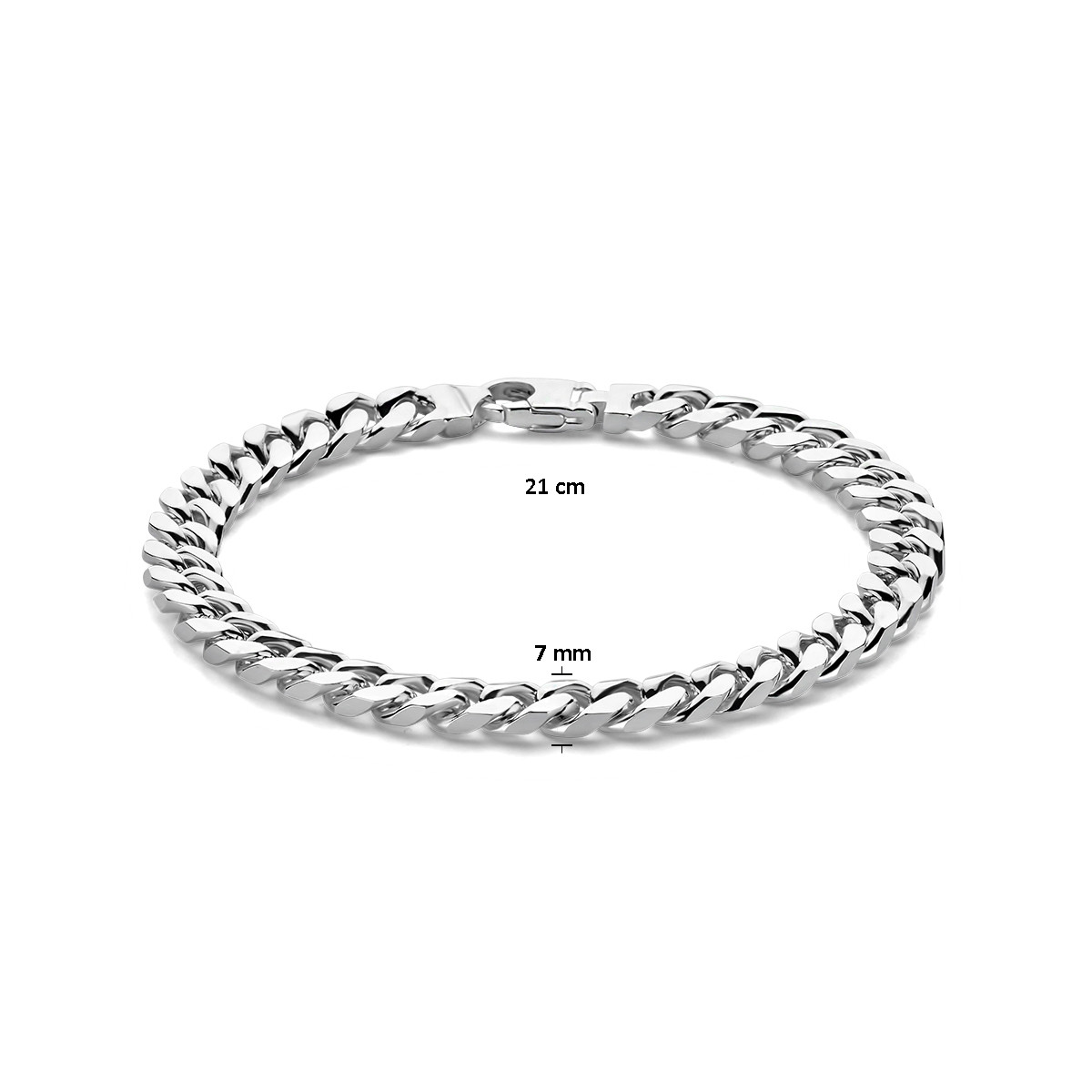 Zilveren schakelarmband met gourmetschakel 4-zijdig geslepen 7 mm breed - Lengte 21 cm