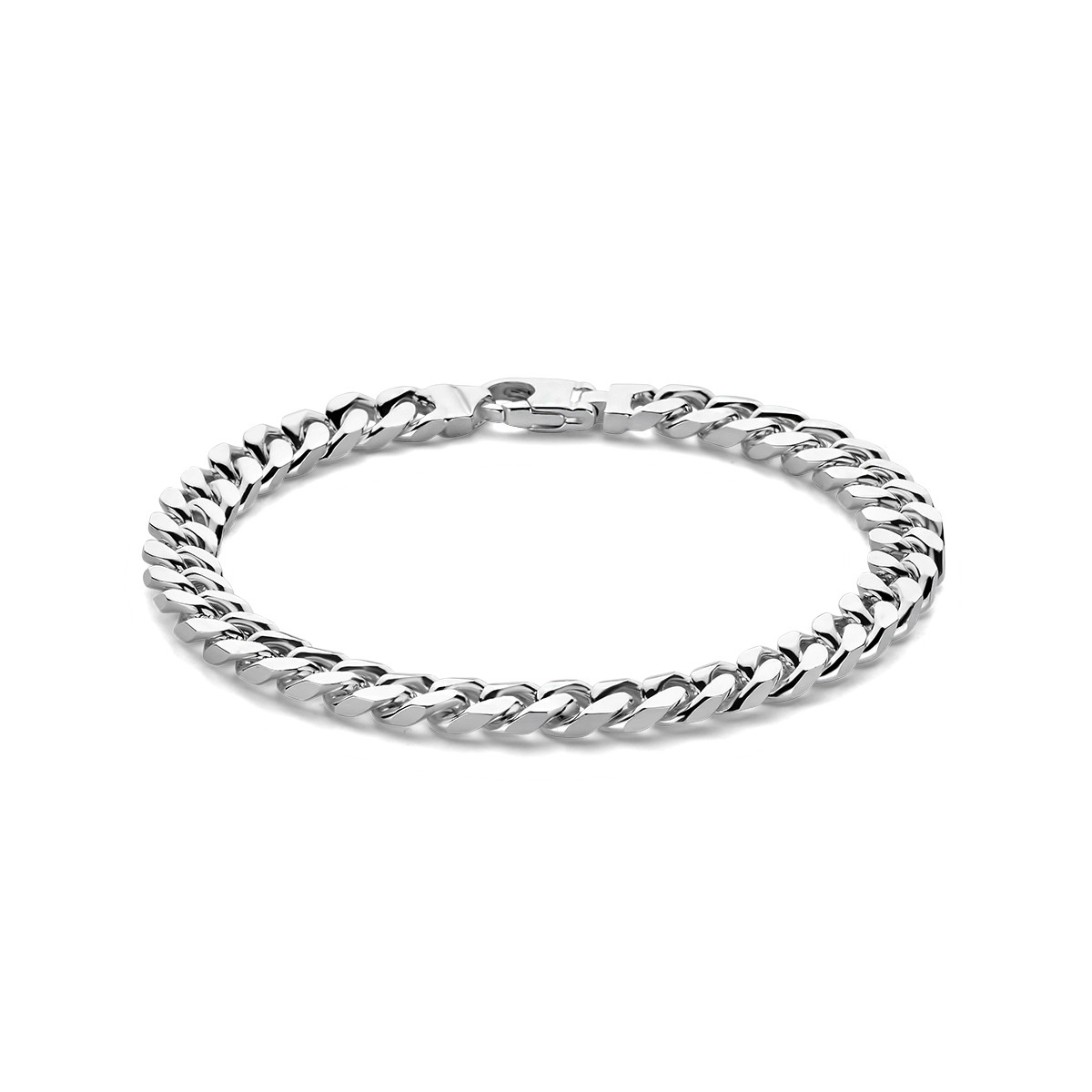 Zilveren schakelarmband met gourmetschakel 4-zijdig geslepen 7 mm breed - Lengte 21 cm