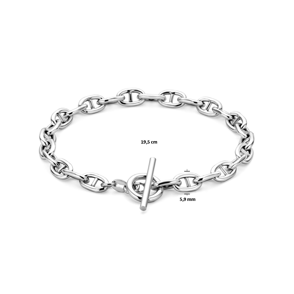 Zilveren schakelarmband met grote kapittelsluiting 5.9 mm breed - Lengte 19 cm
