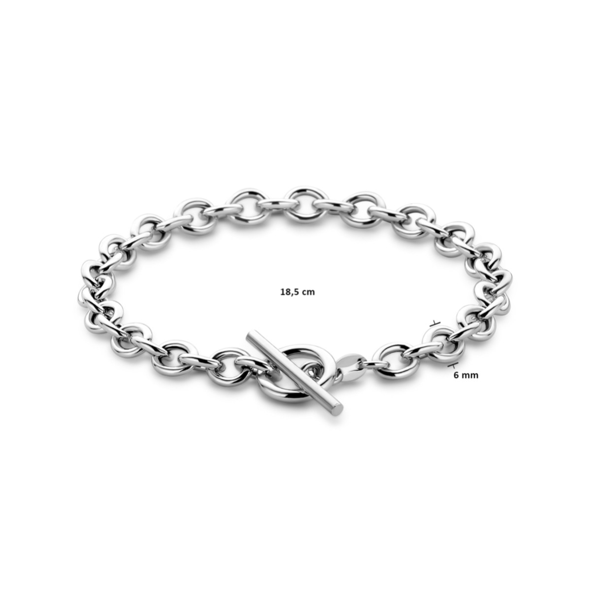 Zilveren schakelarmband met grote kapittelsluiting 6 mm breed - Lengte 18.5 cm