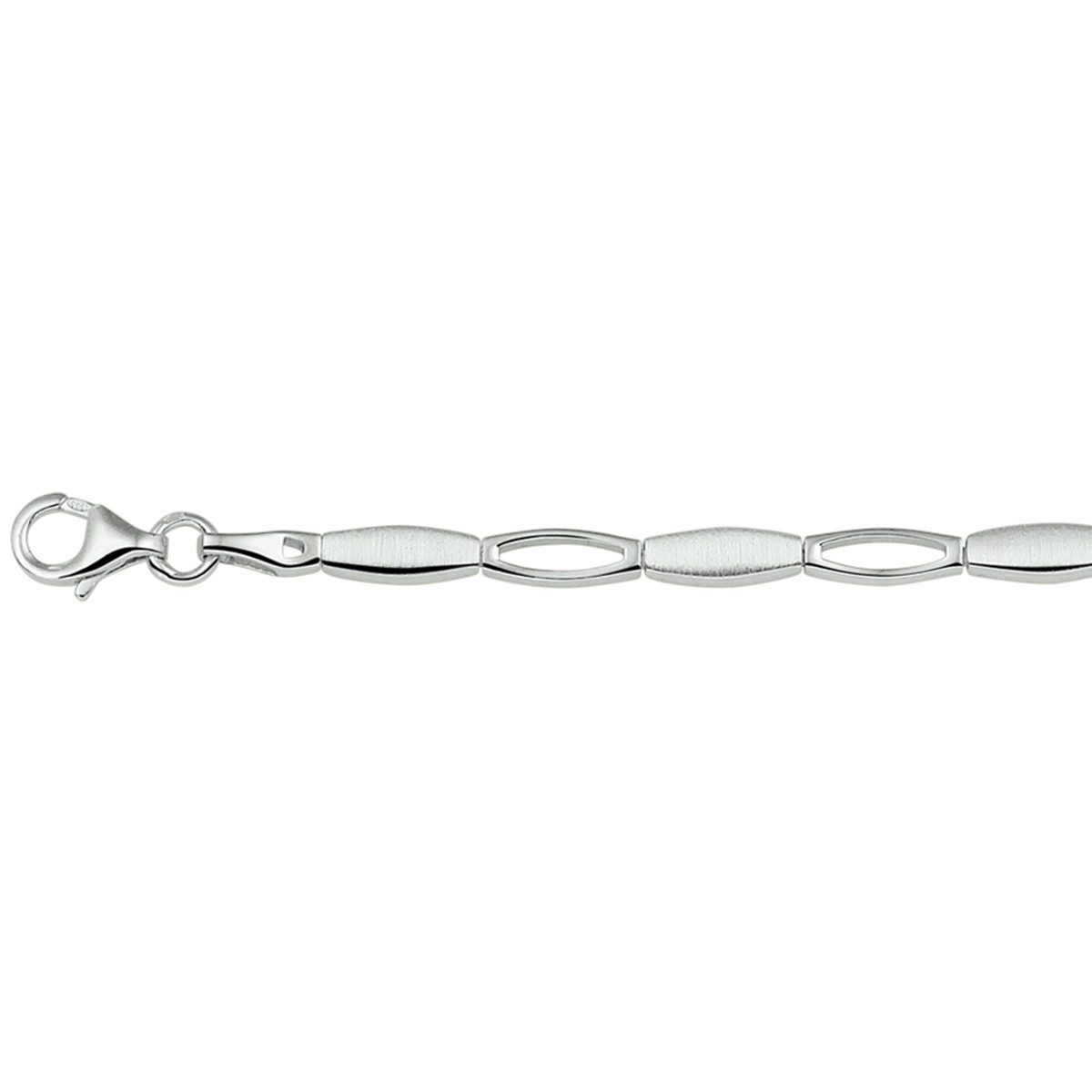 Zilveren schakelarmband met matte en glanzende schakels 4.2 mm breed - Lengte 19 cm