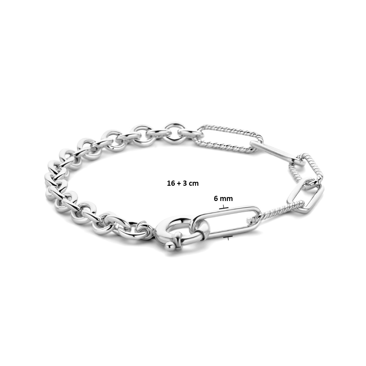 Zilveren schakelarmband met paperclip- en jasseronschakel - Lengte 16 - 19 cm