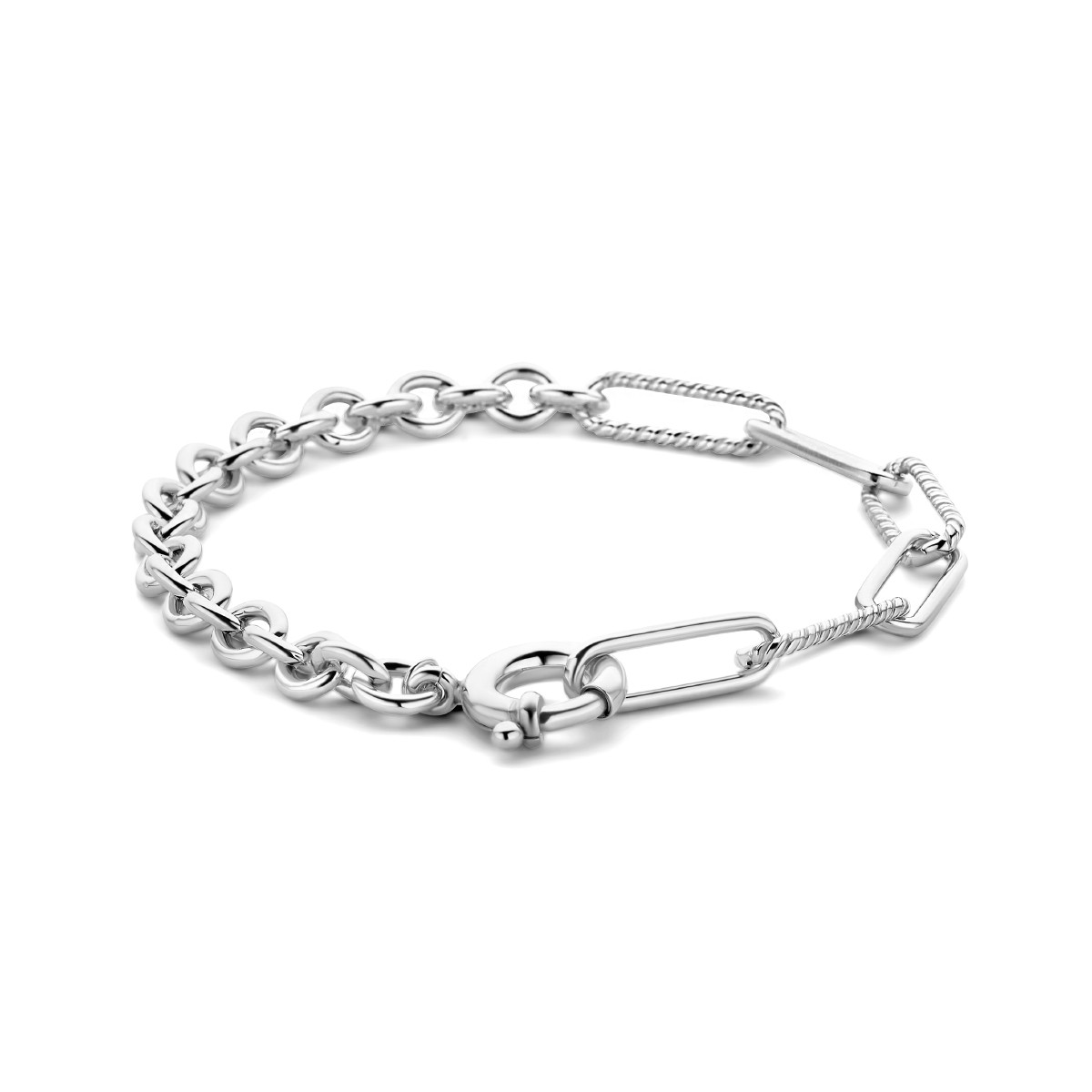 Zilveren schakelarmband met paperclip- en jasseronschakel - Lengte 16 - 19 cm