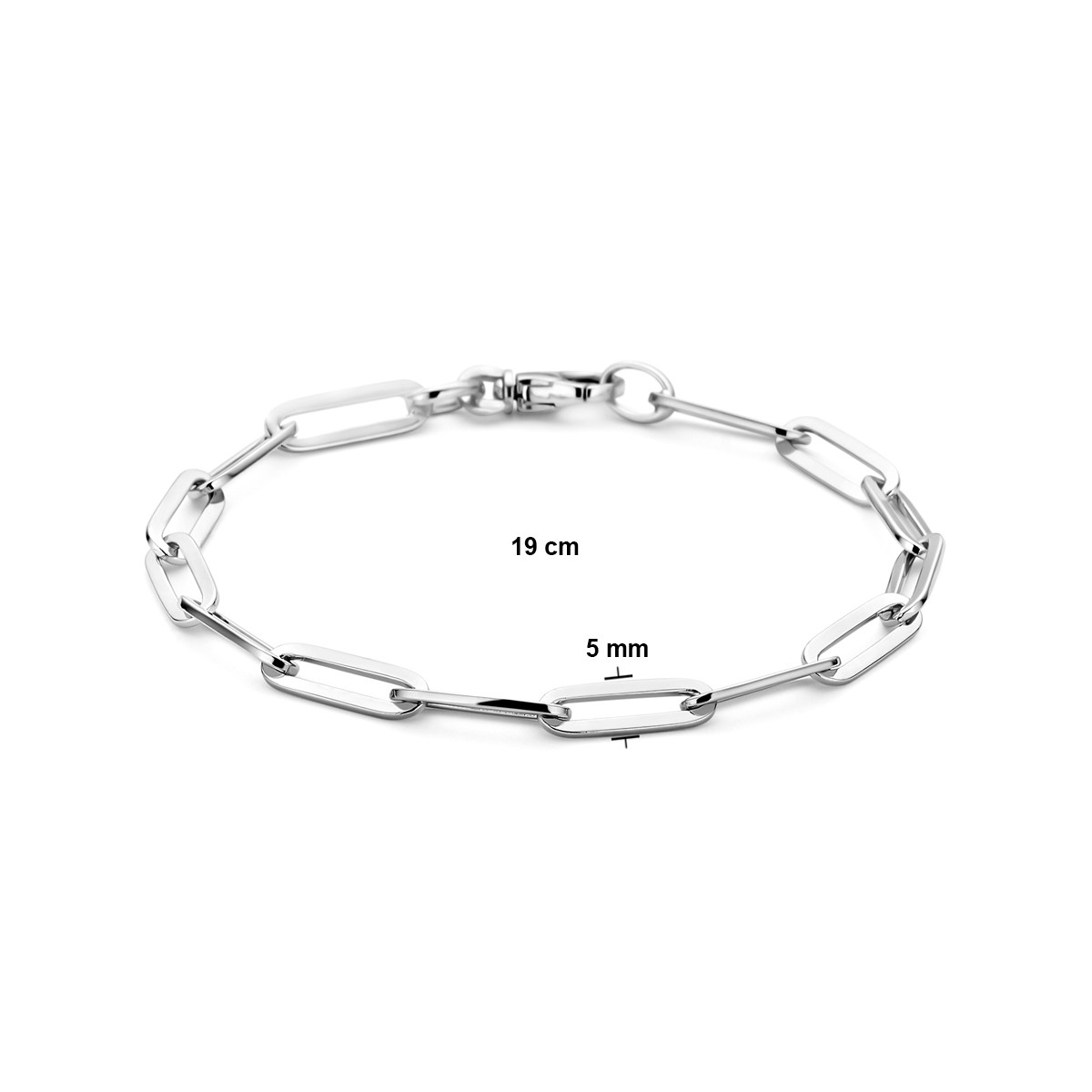 Zilveren schakelarmband met paperclipschakels glanzend 5 mm breed - Lengte 19 cm