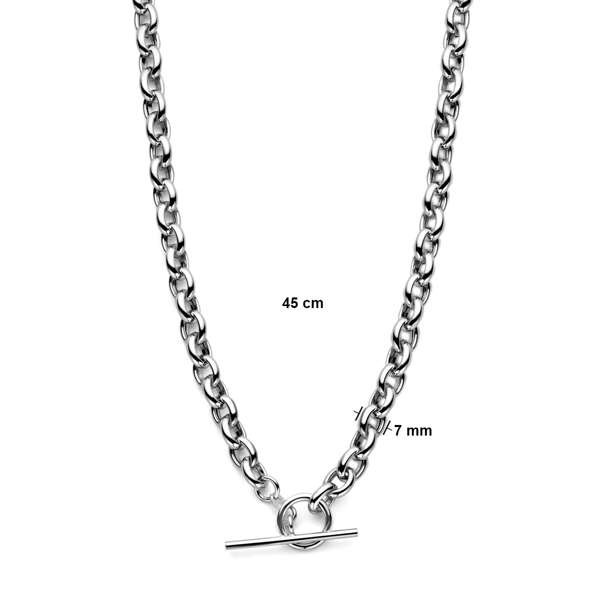 Zilveren schakelketting ankerschakel 7 mm met kapittelsluiting - Lengte 45 cm