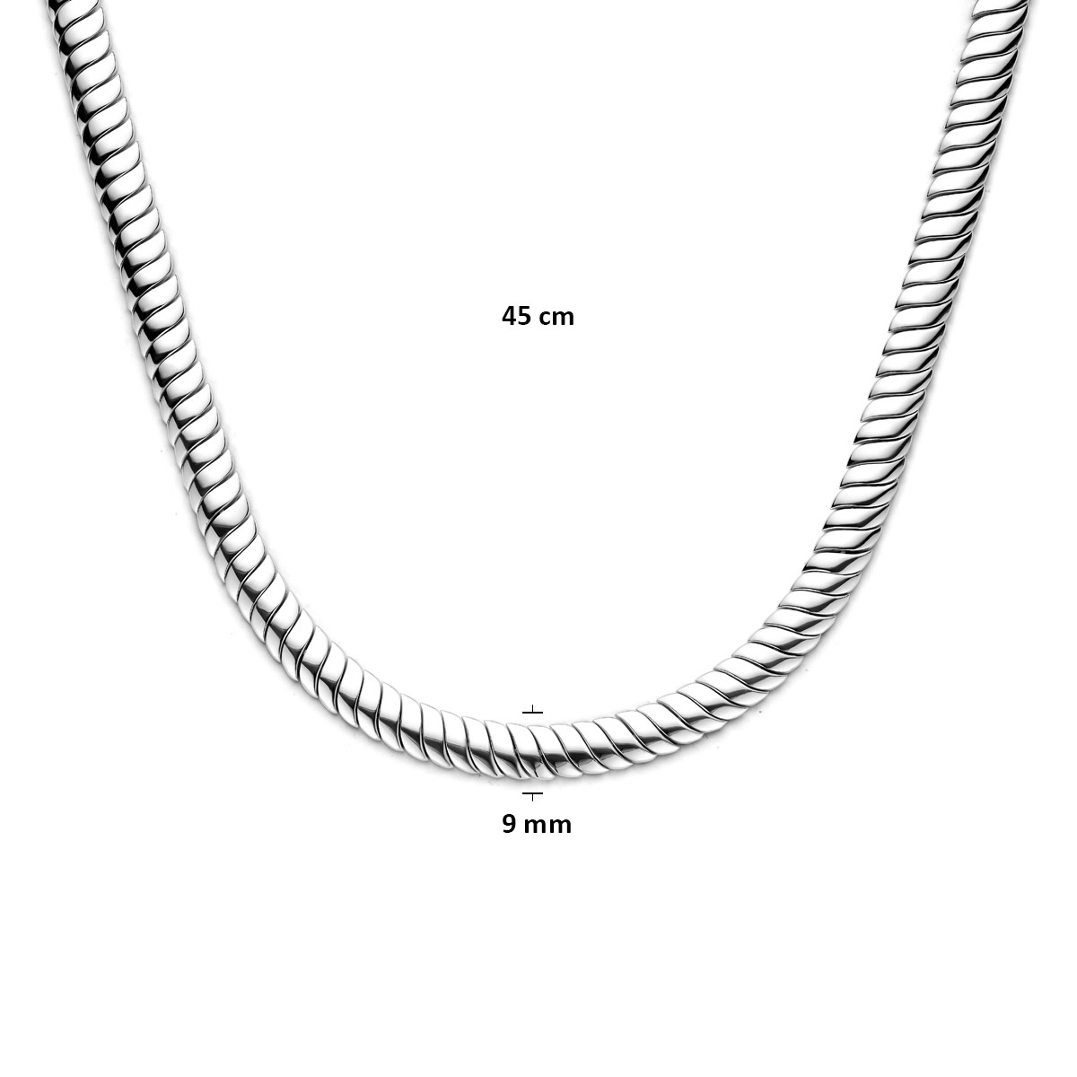 Zilveren schakelketting met glanzende omega schakels 9 mm breed - Lengte 45 cm