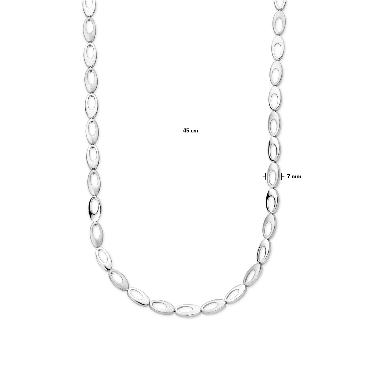 Zilveren schakelketting met open ovale schakels glanzend en mat 7 mm - Lengte 45 cm