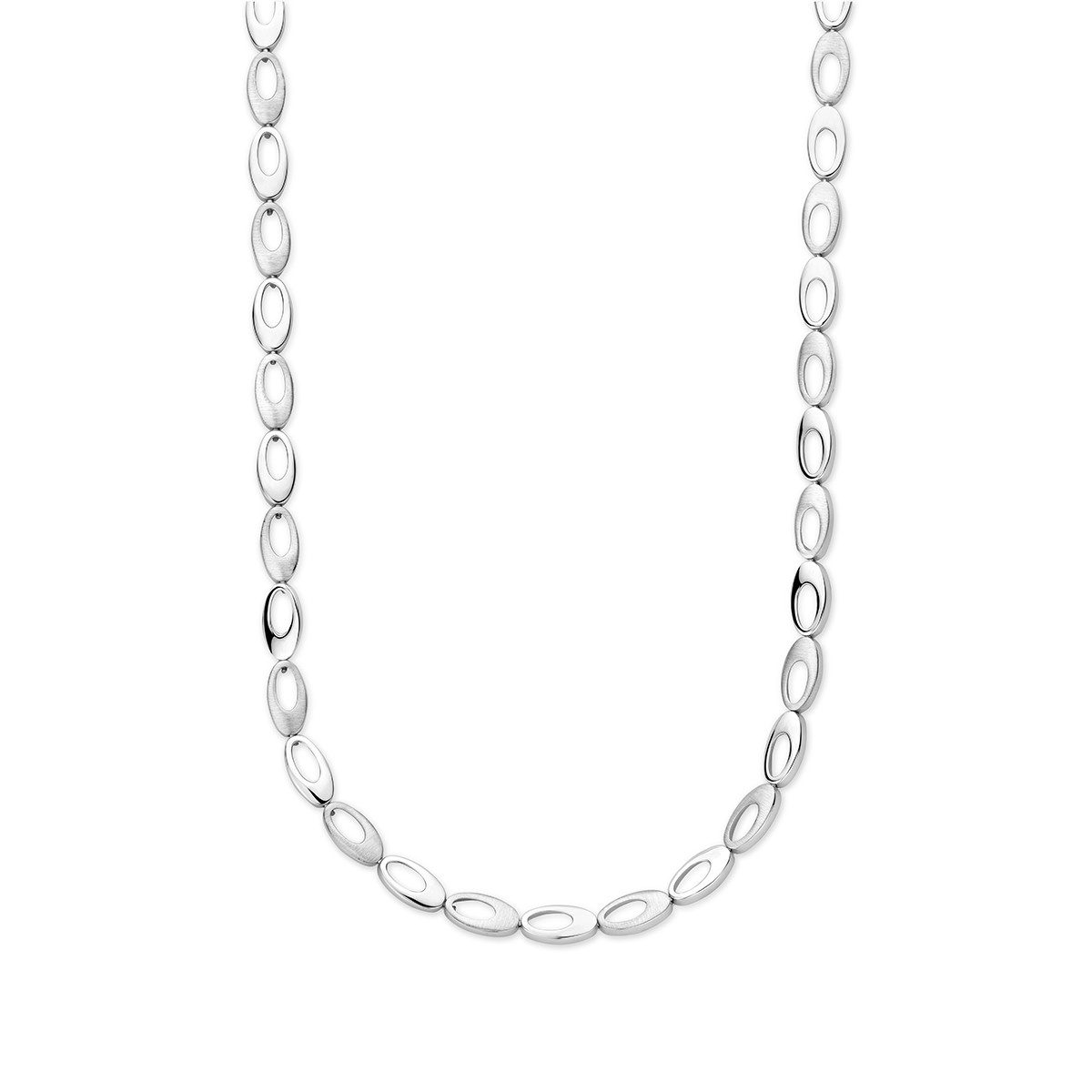 Zilveren schakelketting met open ovale schakels glanzend en mat 7 mm - Lengte 45 cm
