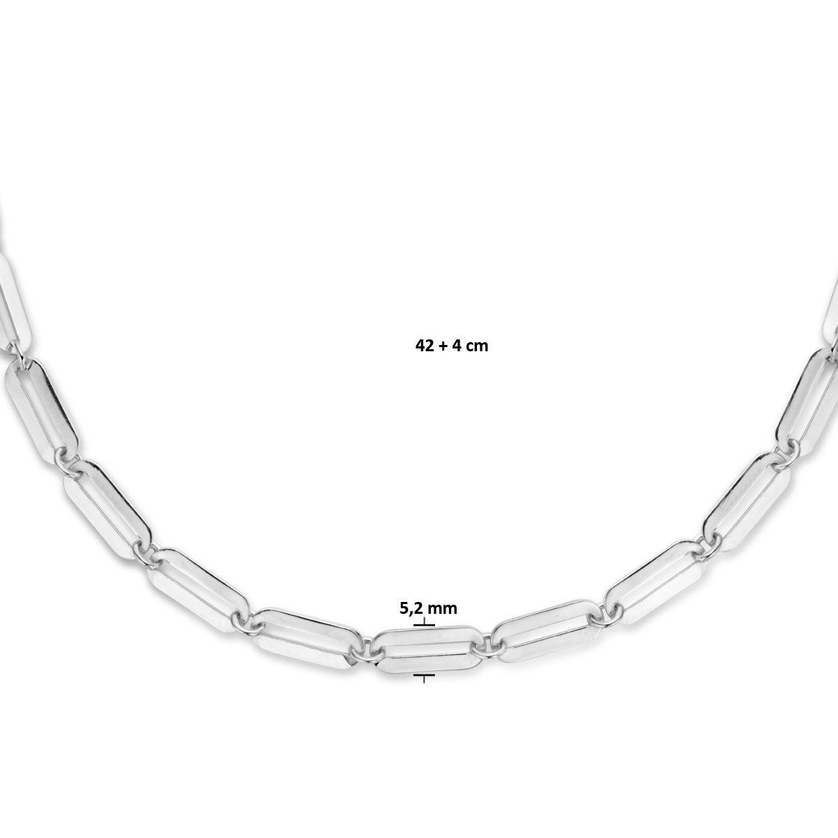 Zilveren schakelketting met paperclip schakels van 5.2 mm breed - Lengte 41-45 cm