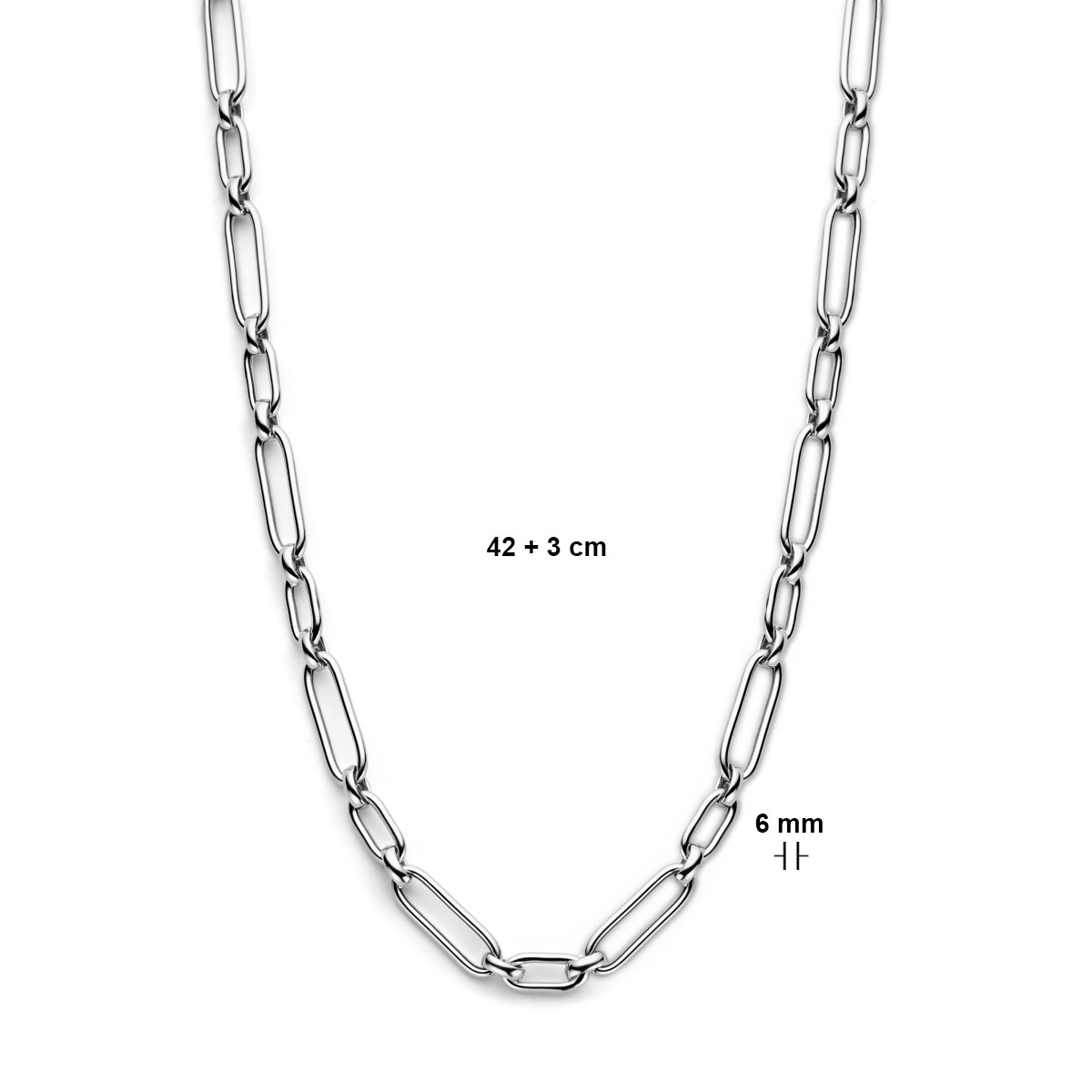 Zilveren schakelketting met paperclipschakel 6 mm breed - Lengte 42-45 cm