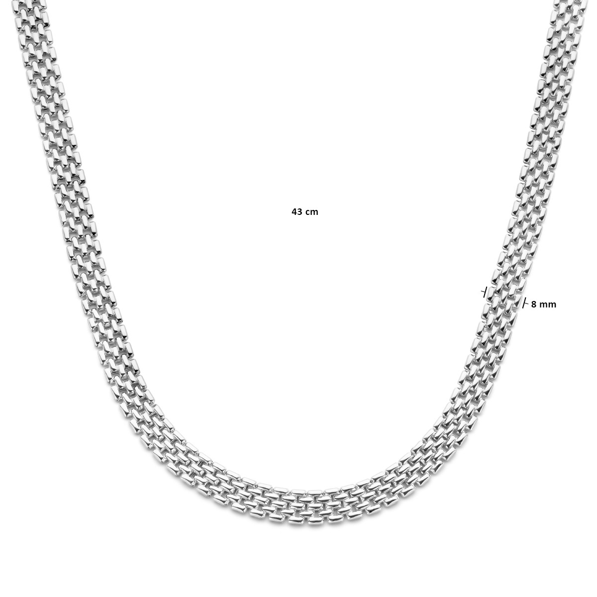 Zilveren schakelketting met platte panterschakel 8 mm breed - Lengte 43 cm