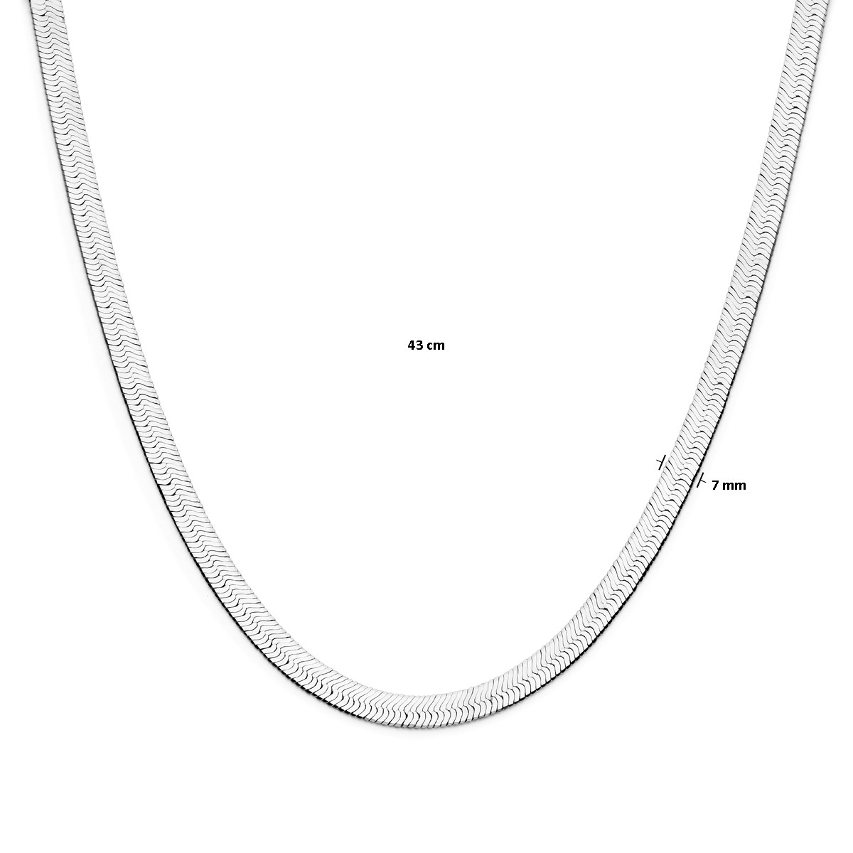 Zilveren schakelketting met platte slangschakel 7 mm breed - Lengte 43 cm