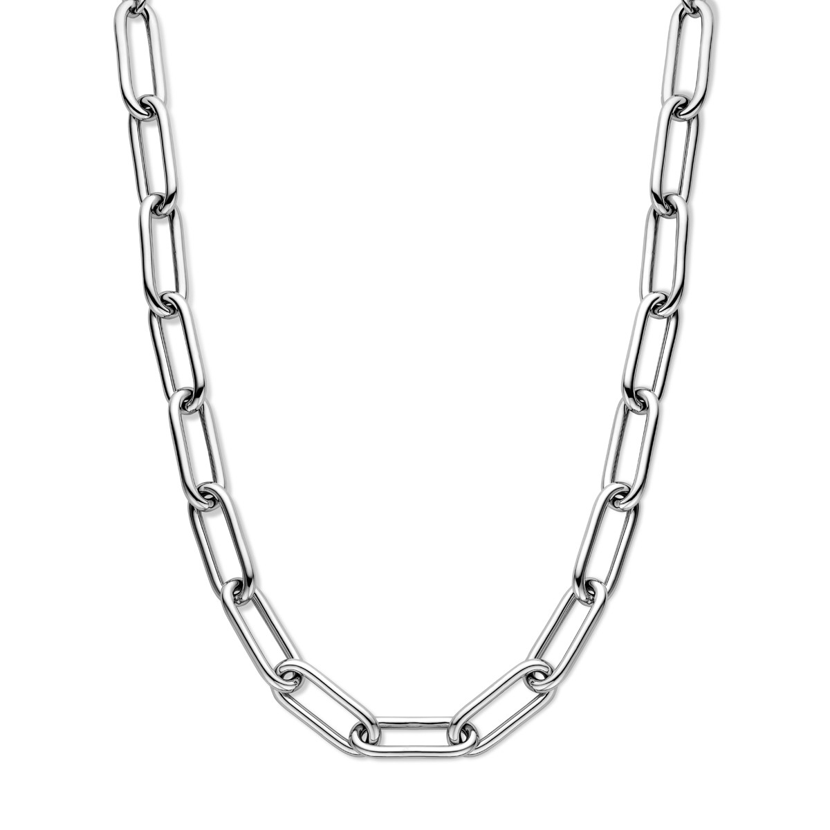 Zilveren schakelketting met ronde paperclipschakels van 11.5 mm breed - Lengte 43-46.5 mm