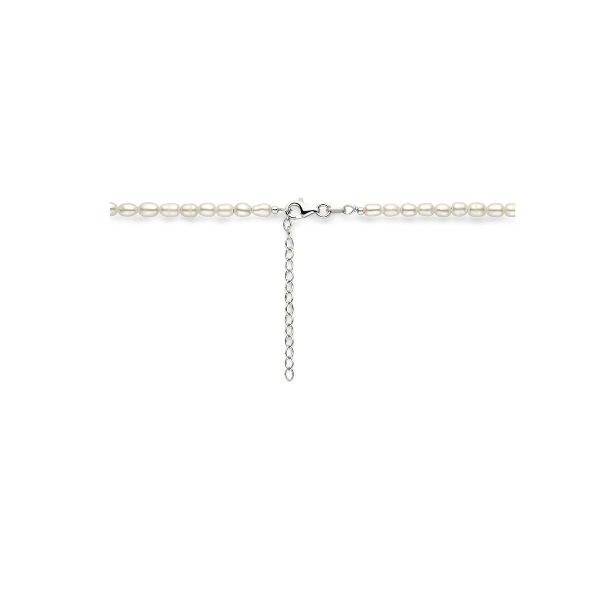 Zilveren schakelketting met witte zoetwaterparels 3.8 mm breed - Lengte 50-55 cm