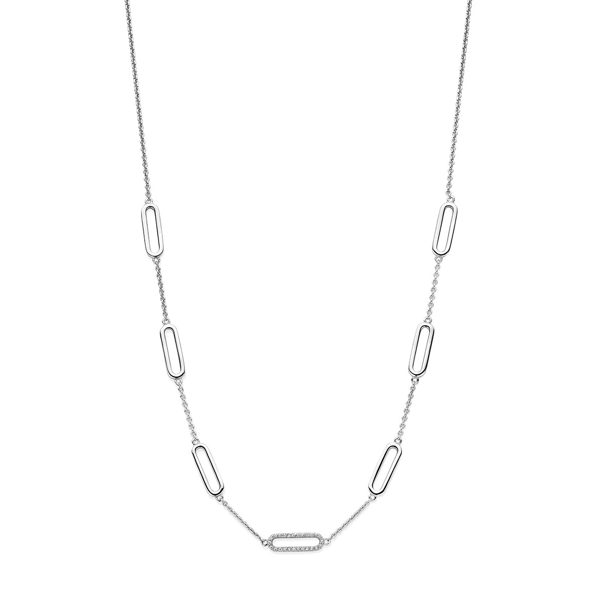 Zilveren schakelketting met zeven paperclipschakels 5 mm - Lengte 42-45 cm