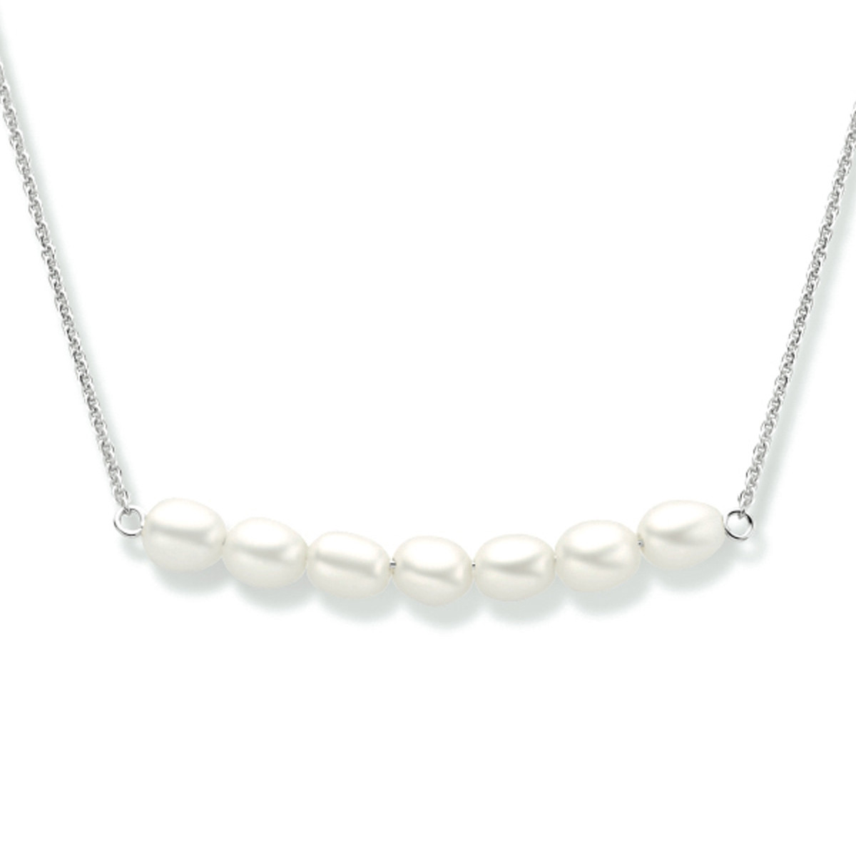 Zilveren schakelketting met zeven zoetwaterparels - Lengte 42 + 3 cm