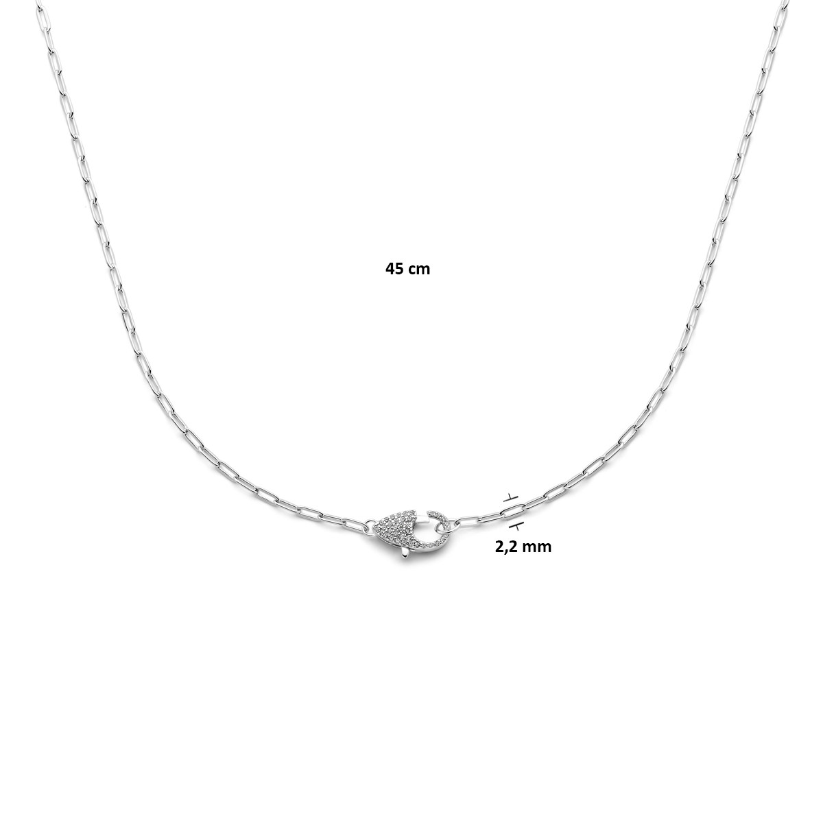 Zilveren schakelketting met zirkonia karabijnsluiting - Lengte 45 cm