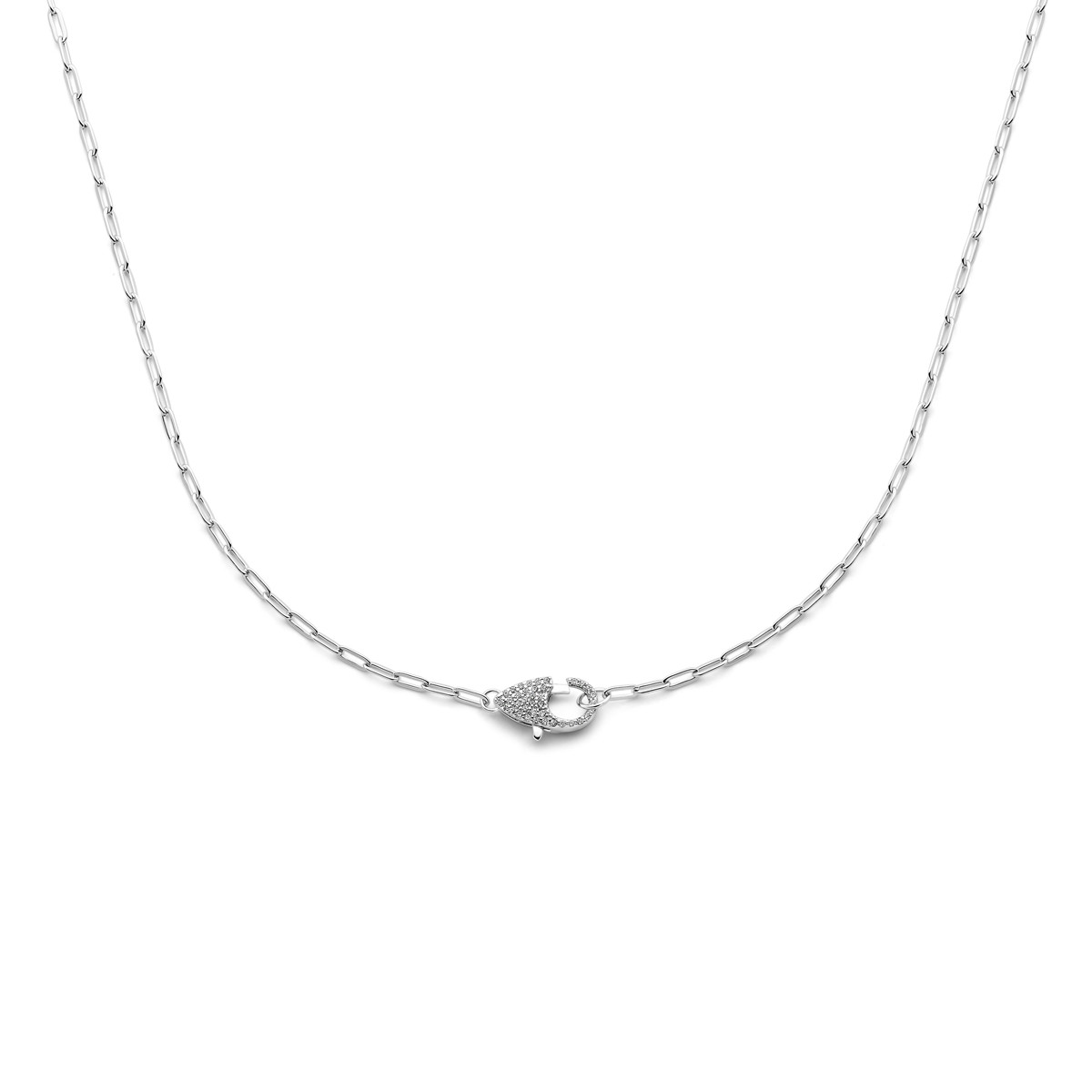 Zilveren schakelketting met zirkonia karabijnsluiting - Lengte 45 cm