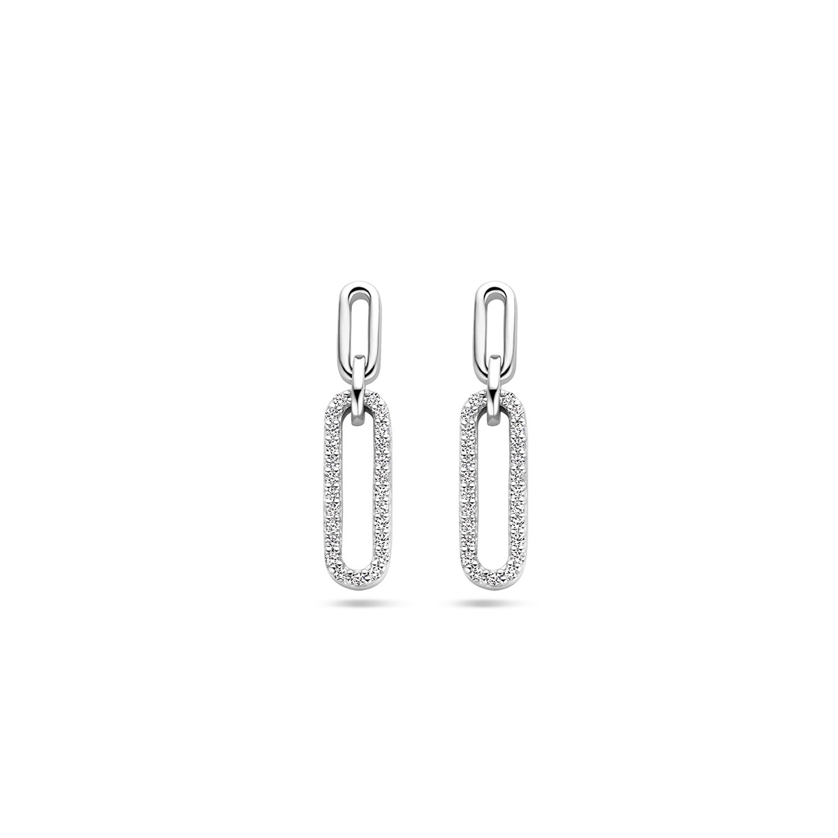 Zilveren schakeloorbellen oorhangers paperclip met zirkonia - 5 mm x 23 mm