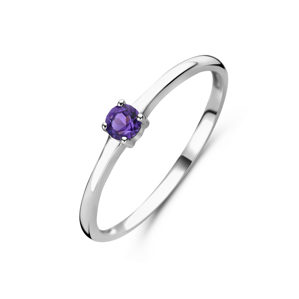 Gerhodineerde zilveren ring met geboortesteen februari amethist