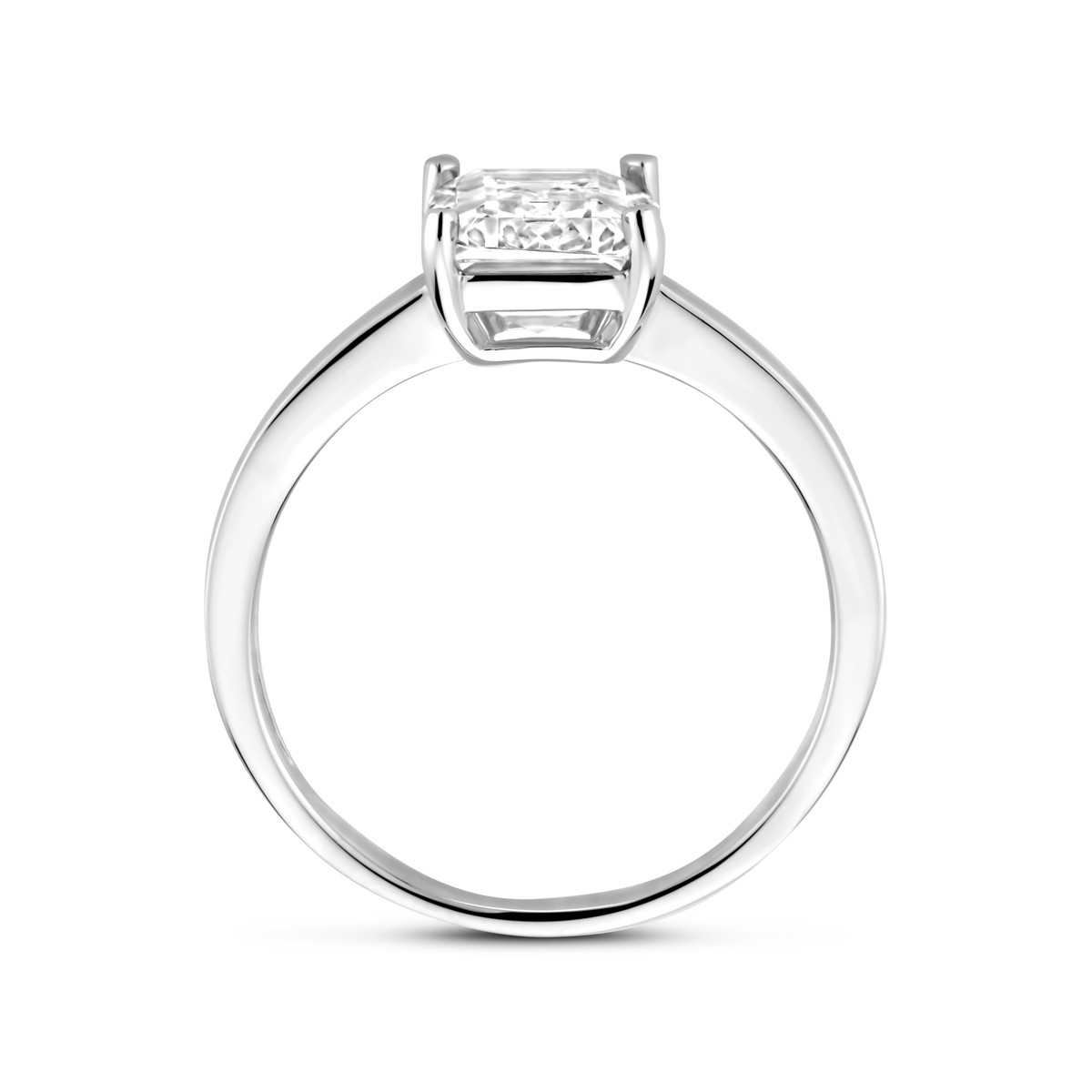 Zilveren solitair ring met baguette geslepen transparante zirkonia 9 mm breed