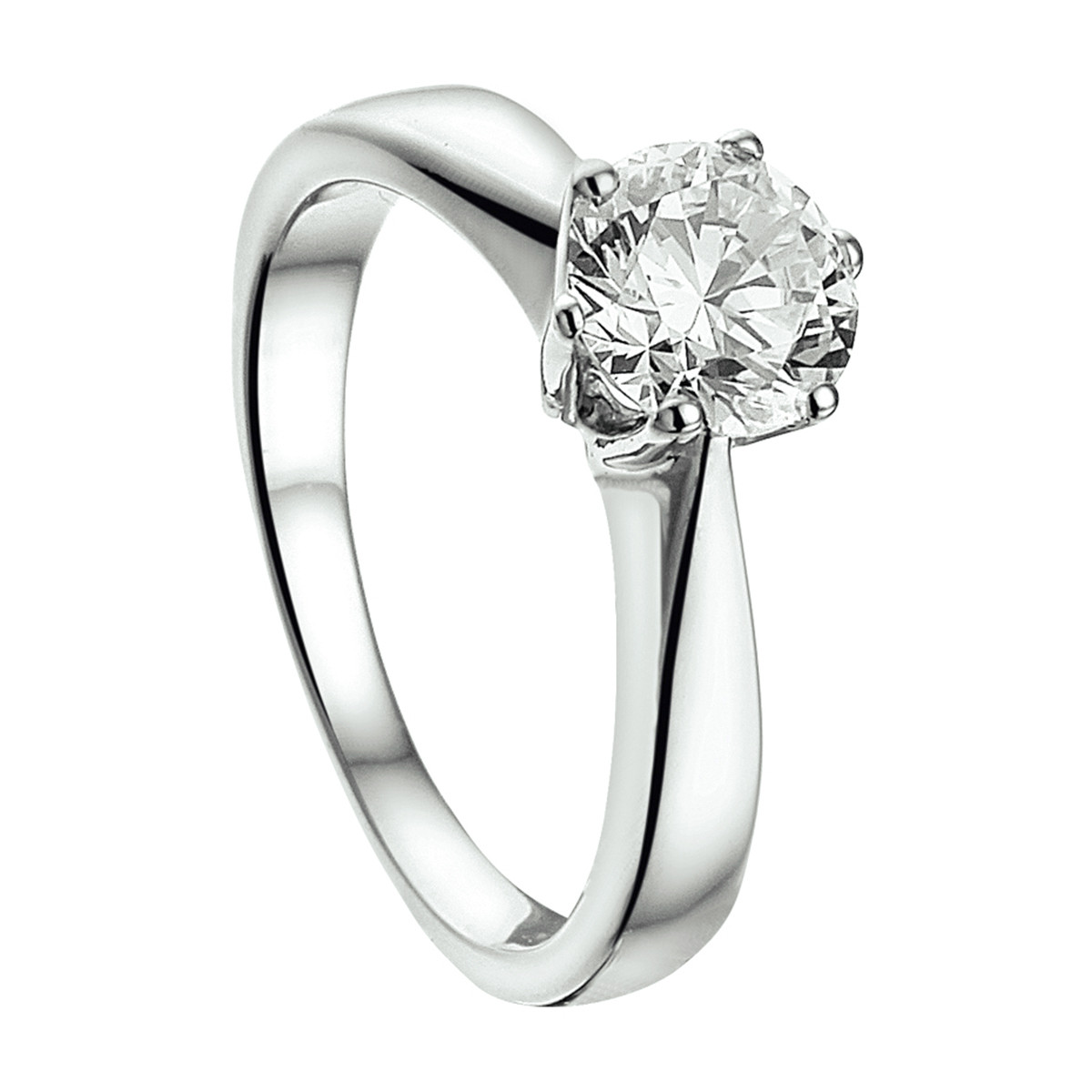 Zilveren solitair ring met briljant geslepen transparante zirkonia 6.5 mm breed