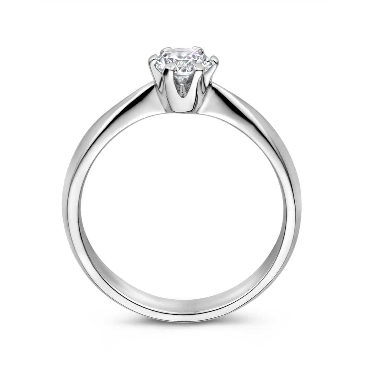 Zilveren solitair ring met briljant geslepen zirkonia 5 mm breed