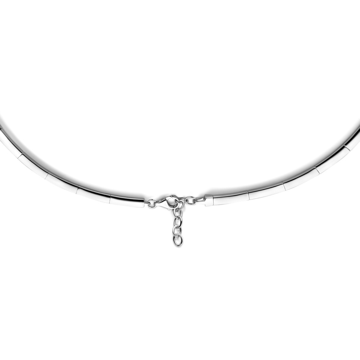 Zilveren spangketting met geschakelde glanzende zirkonia's - Lengte 42-45 cm