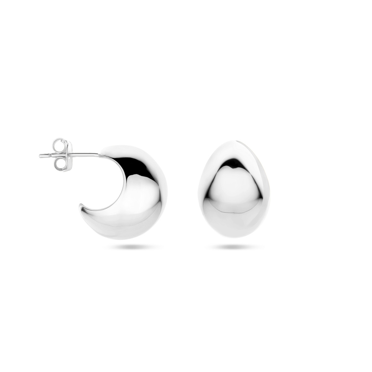 Zilveren stekeroorringen met bolling en glanzende afwerking 12.5 mm breed - Hoogte 17 mm