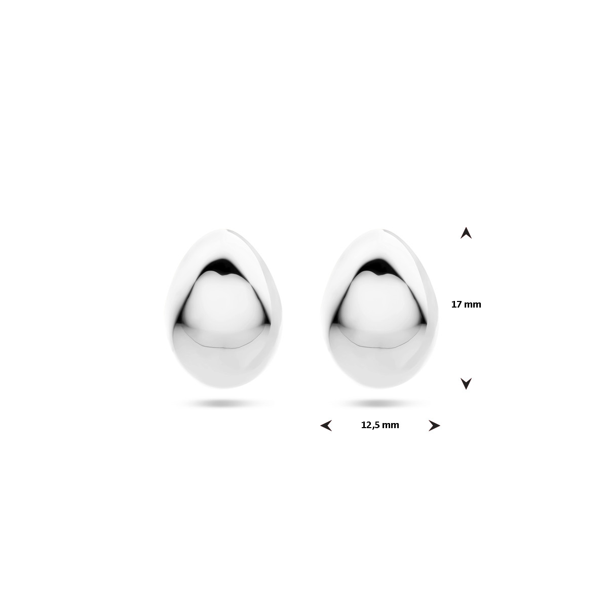 Zilveren stekeroorringen met bolling en glanzende afwerking 12.5 mm breed - Hoogte 17 mm