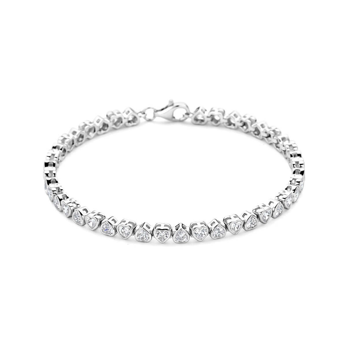 Zilveren tennisarmband met zirkonia hartjes 4 mm breed - Lengte 18 cm