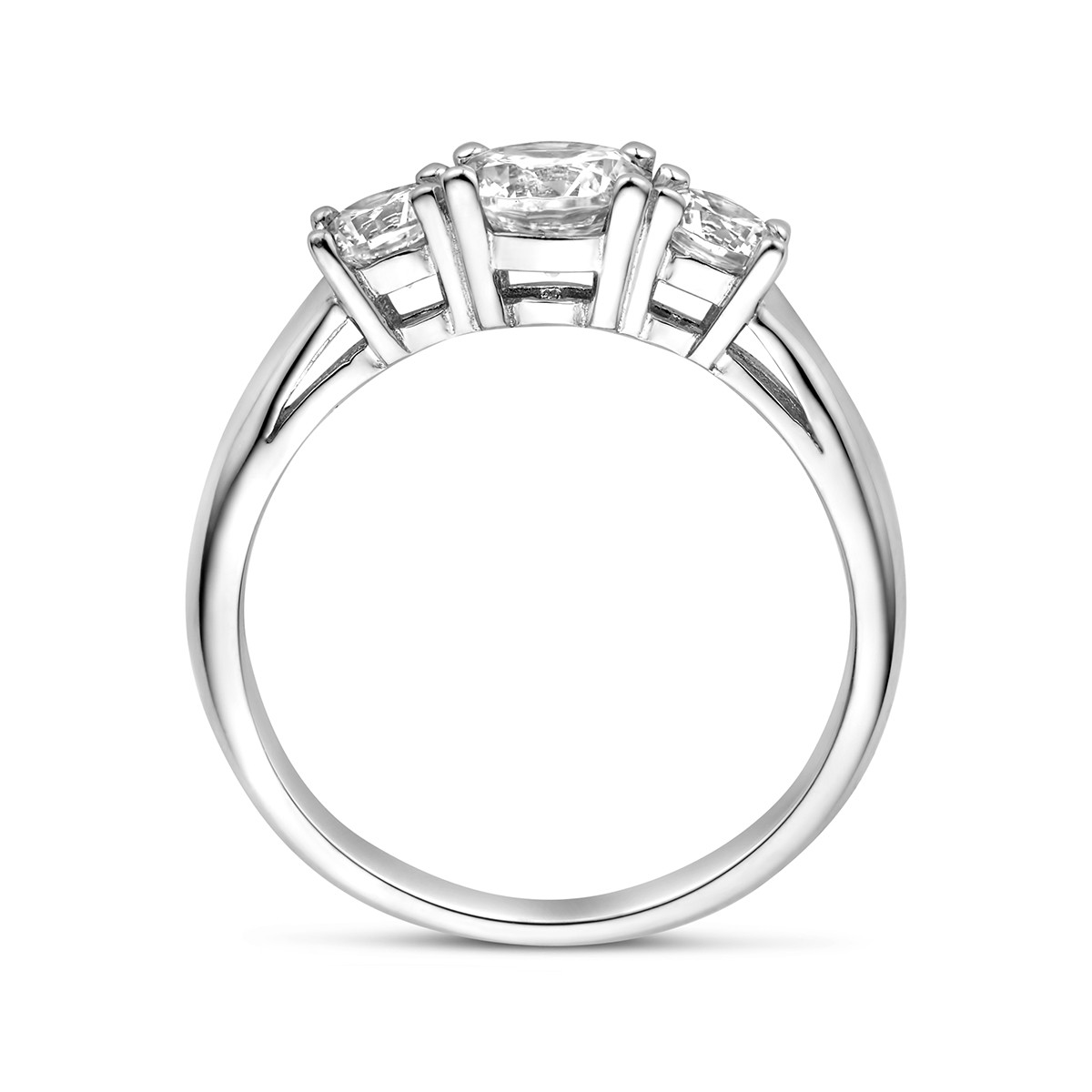 Zilveren trilogy ring met drie transparante zirkonia's