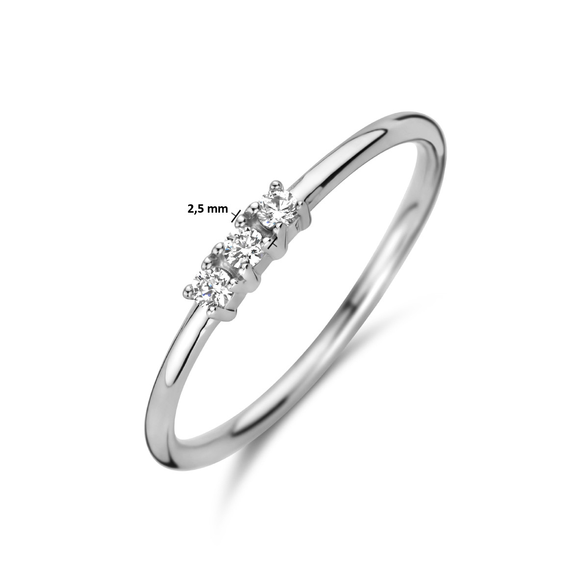 Zilveren trilogy ring met briljant geslepen zirkonia's 2.5 mm breed