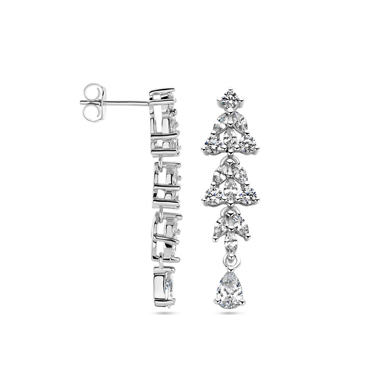 Zilveren vintage stijl oorhangers met zirkonia - 9 mm x 34 mm