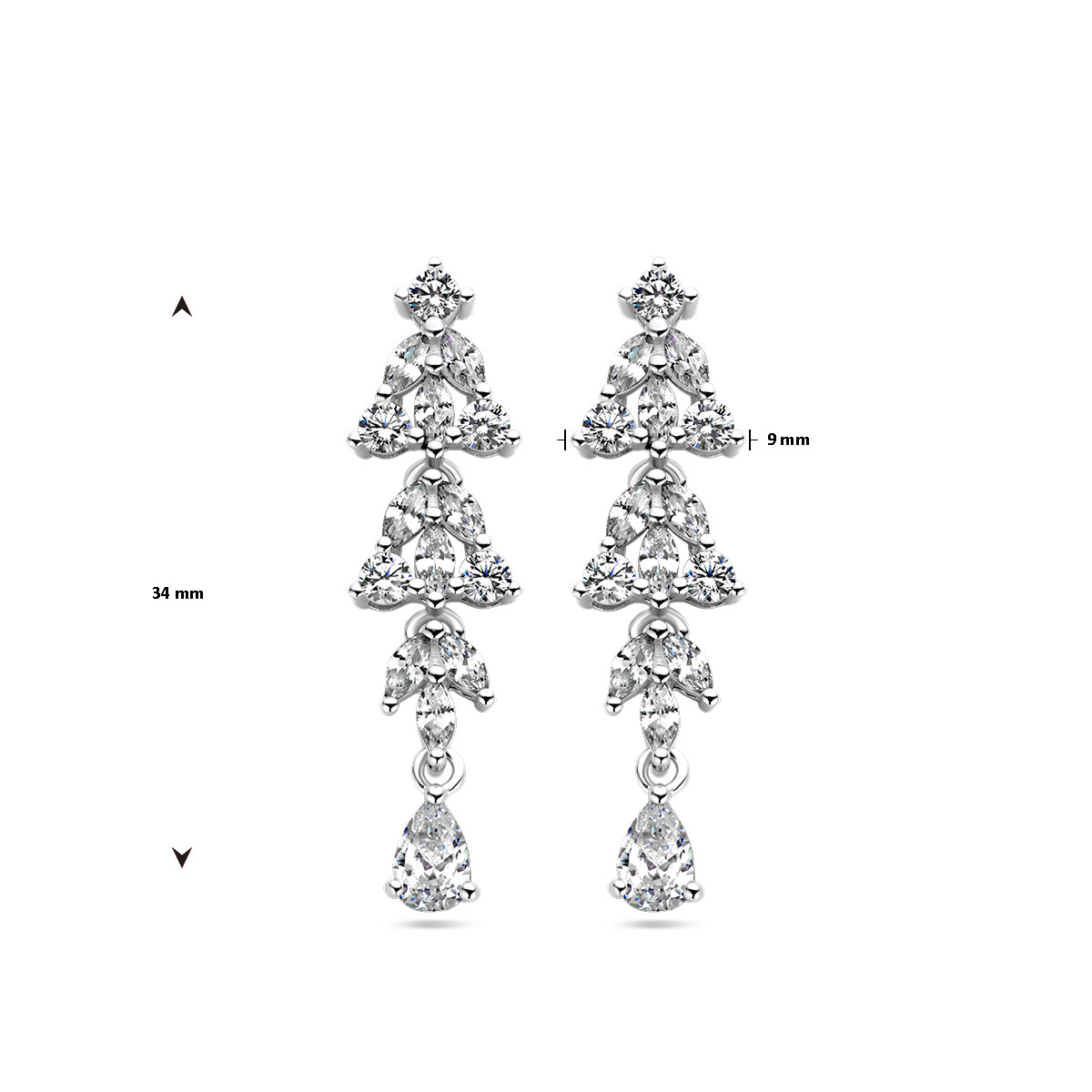 Zilveren vintage stijl oorhangers met zirkonia - 9 mm x 34 mm