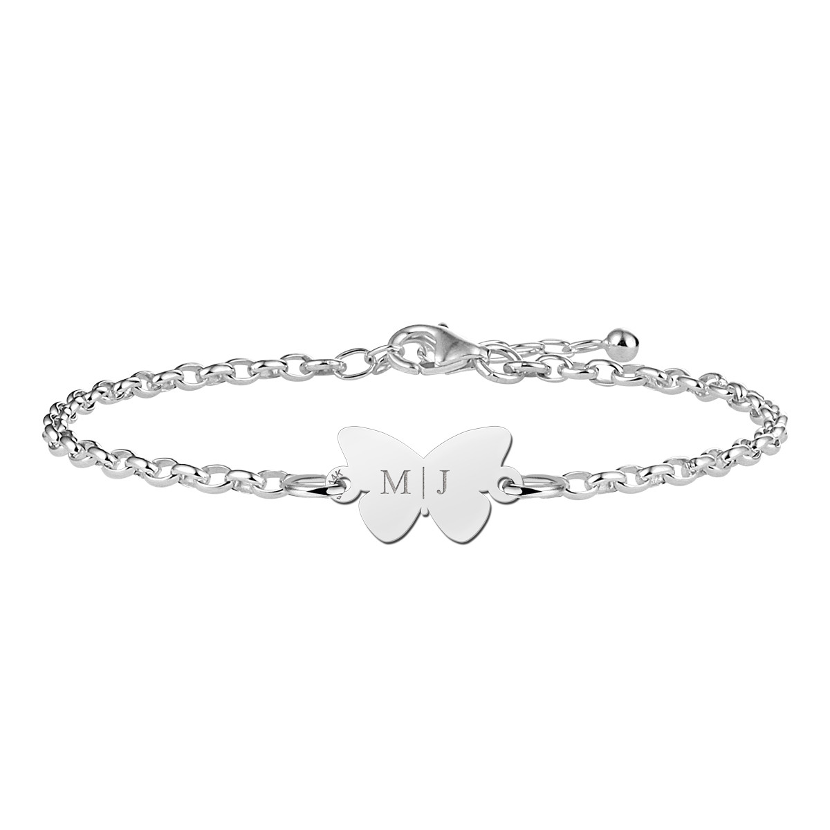 Zilveren vlinder armband met twee initialen