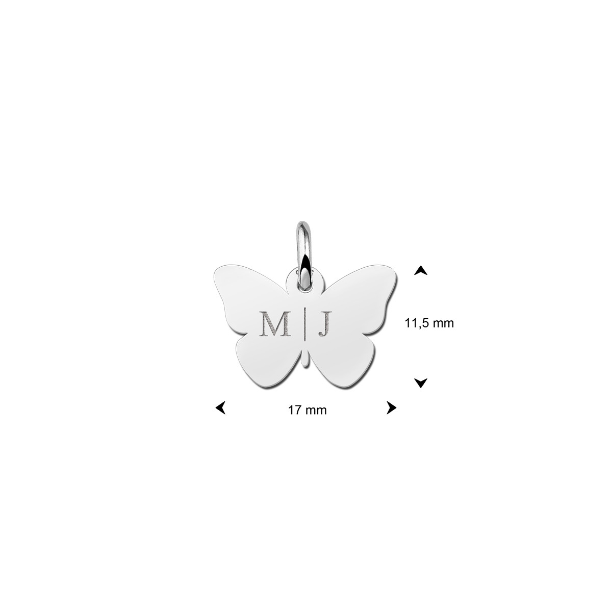 Zilveren vlinder hanger met twee letters