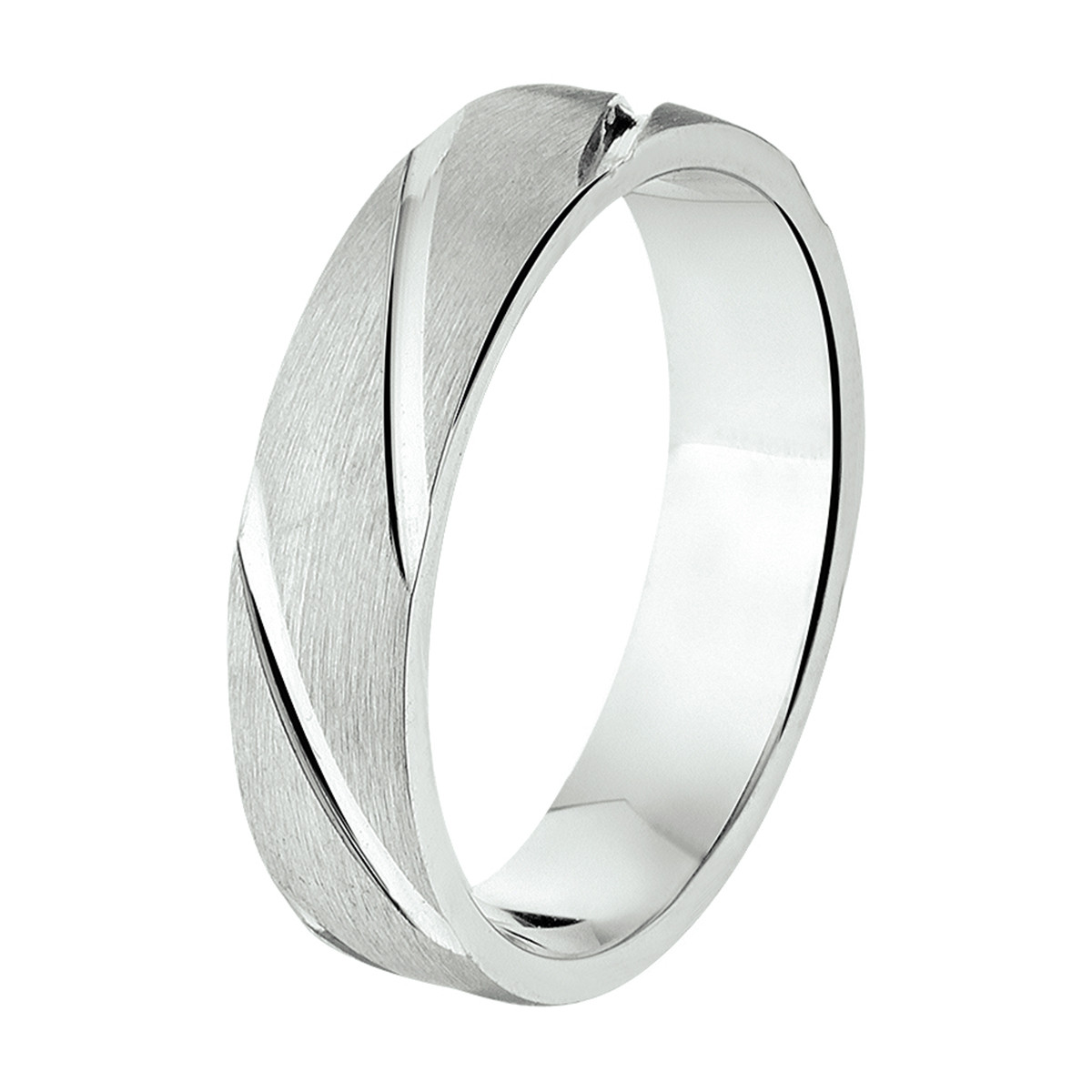 Zilveren vriendschapsring met matte afwerking en glanzende diagonalen 5 mm breed