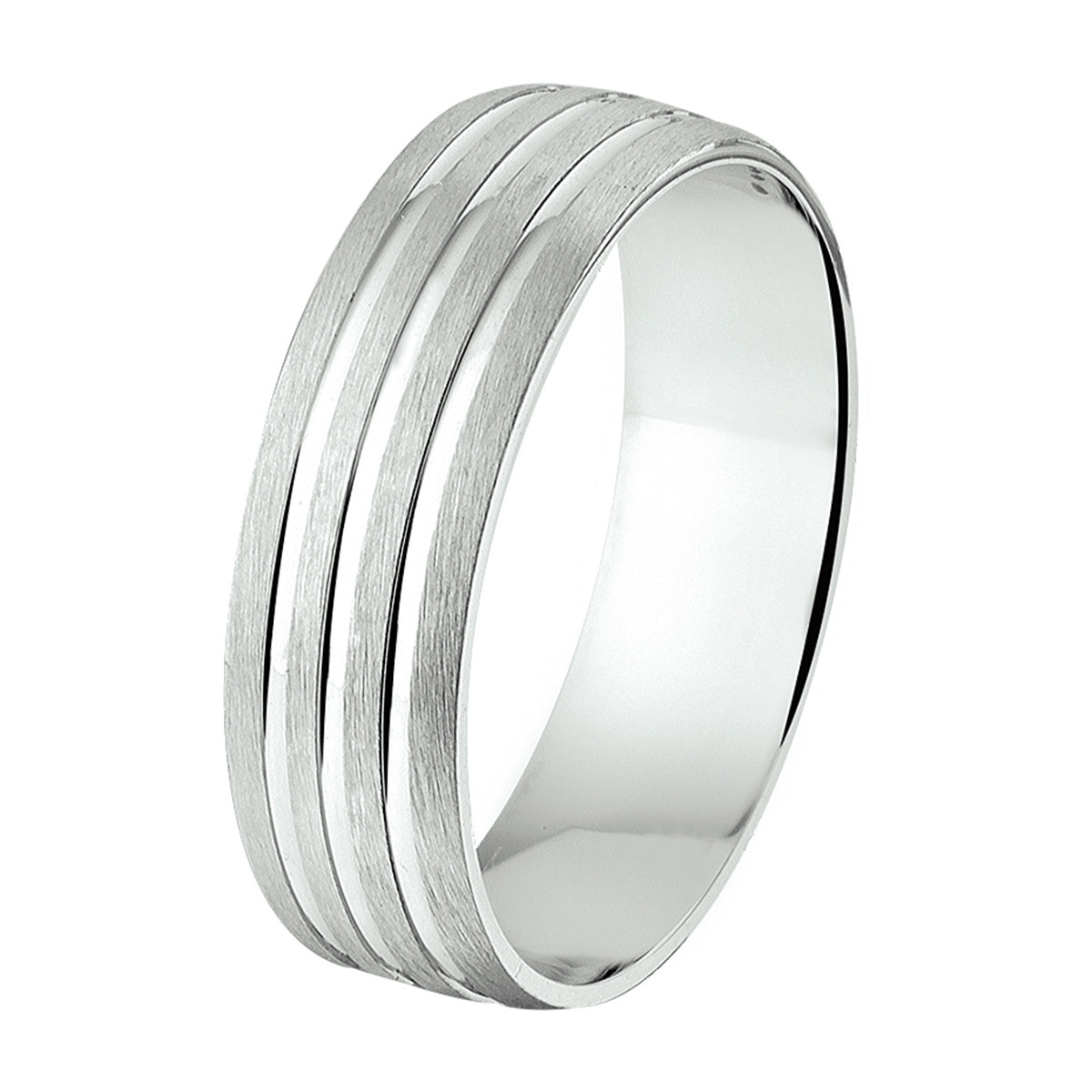 Zilveren vriendschapsring met matte en glanzende banen 6 mm breed