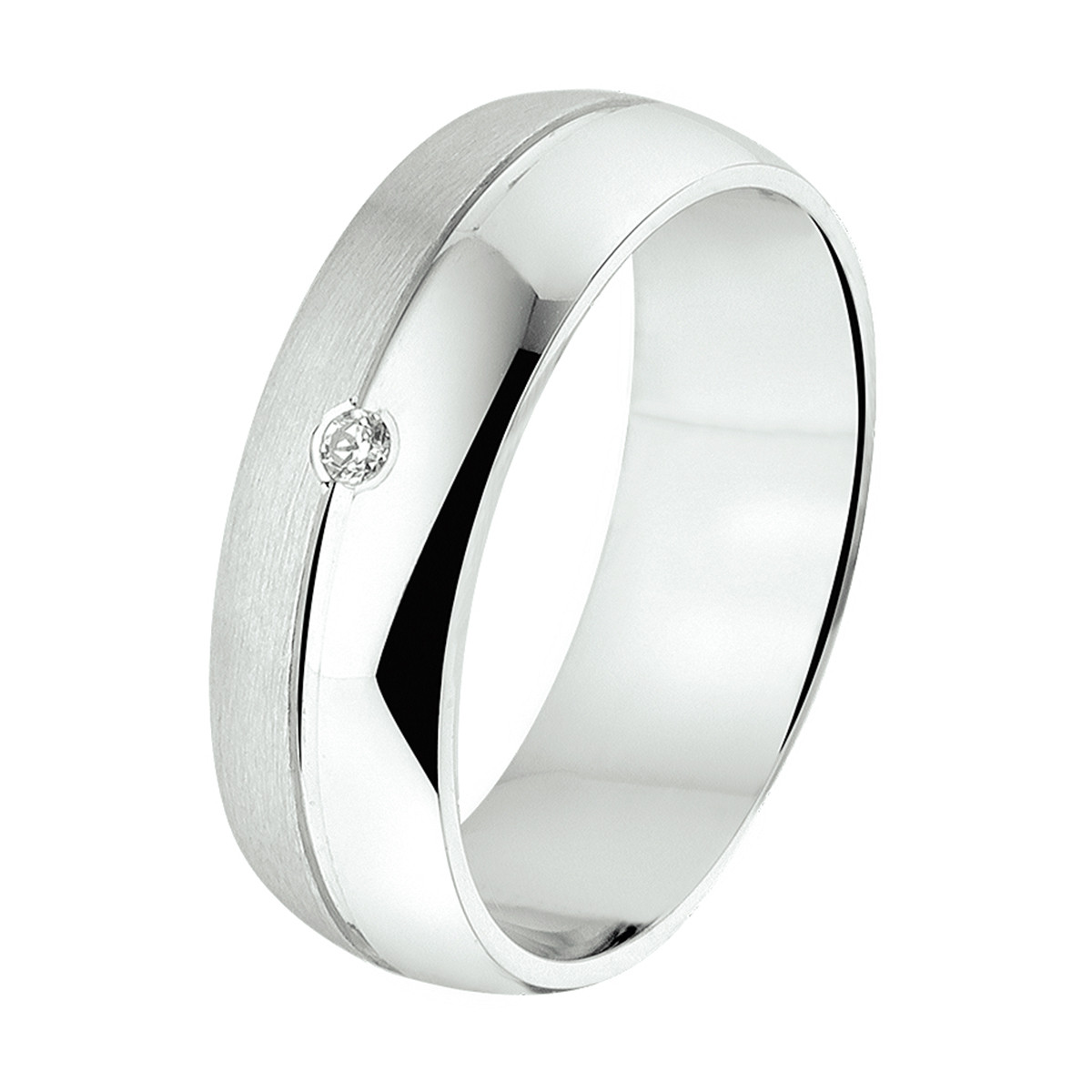 Zilveren vriendschapsring met zirkonia en matte glanzende afwerking 6 mm breed