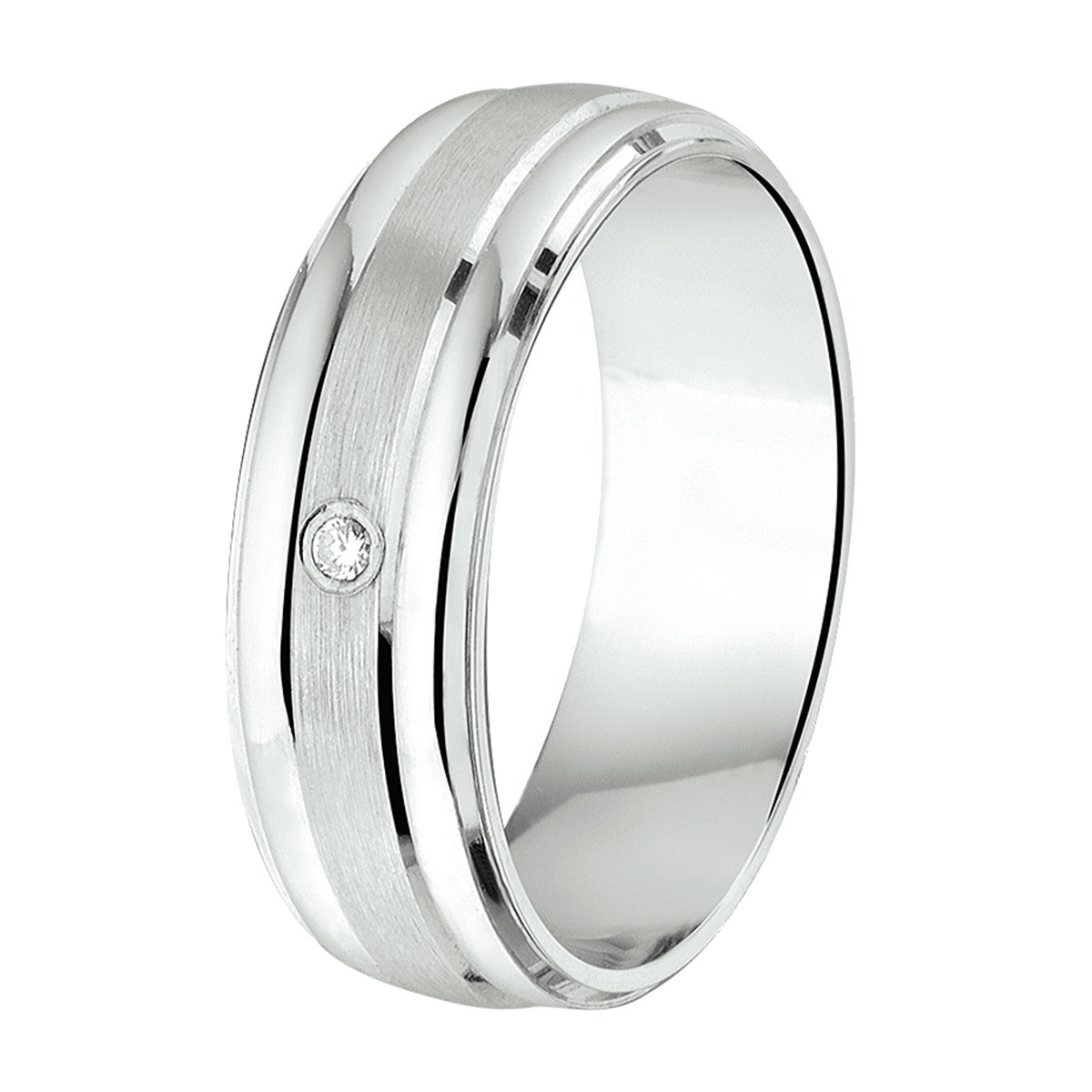 Zilveren vriendschapsring met zirkonia mat en glanzende randen 6 mm breed