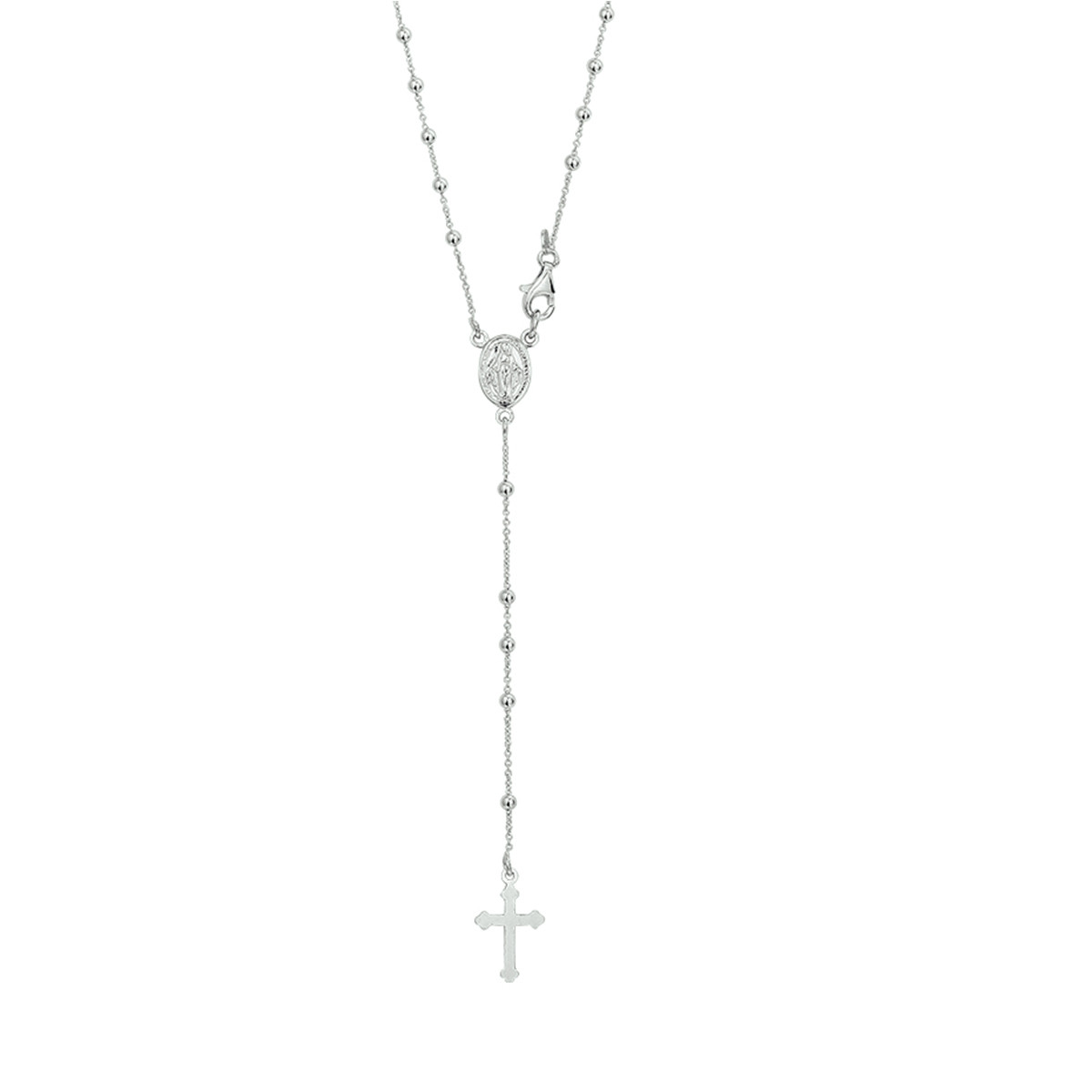 Zilveren Y-ketting met rozenkrans met kruis en Maria 2.5 mm breed - Lengte 50 cm
