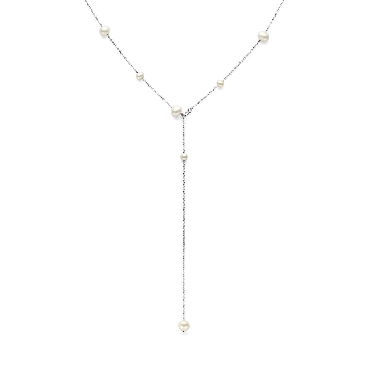 Zilveren y-ketting met witte parels - Lengte 55 cm
