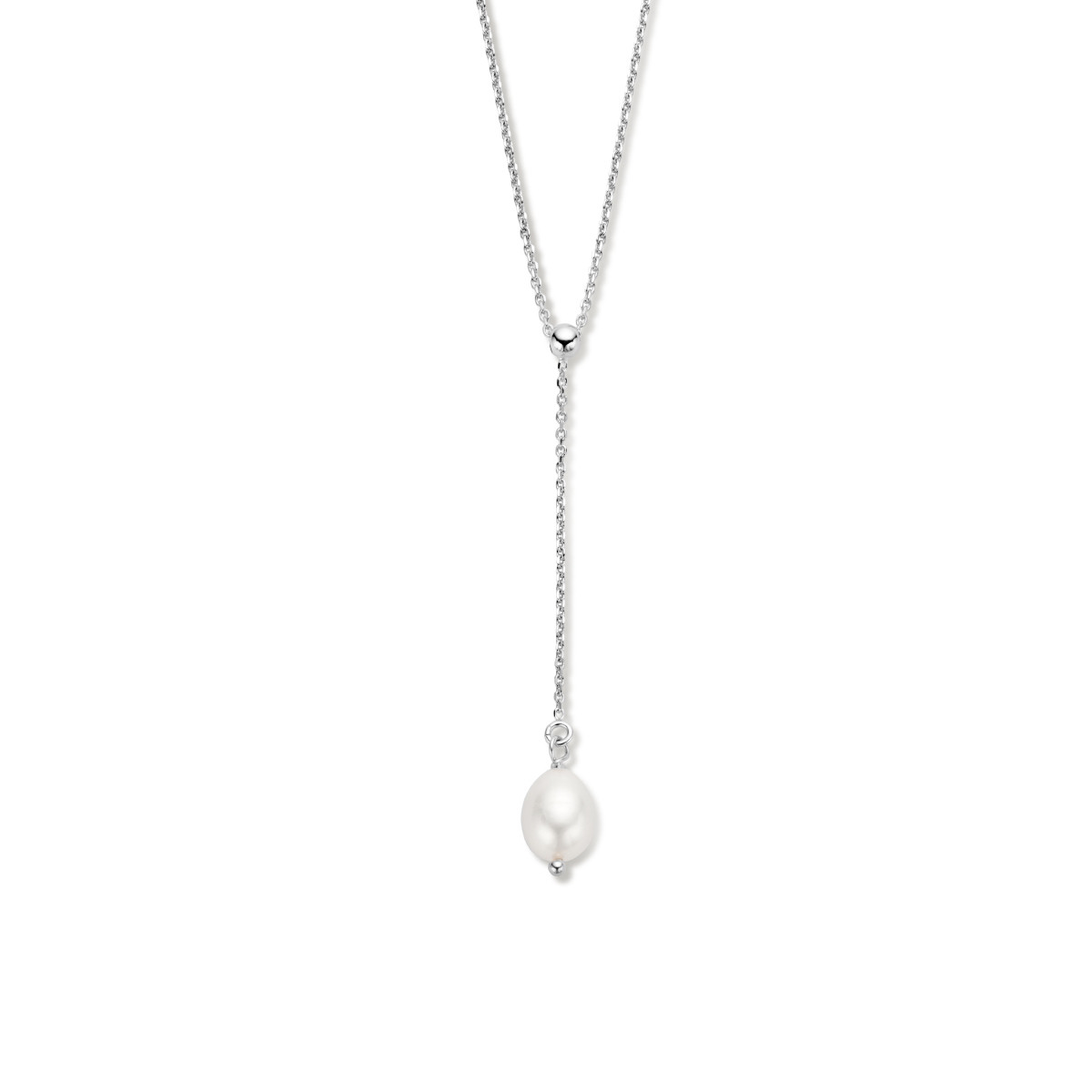 Zilveren Y-ketting met zoetwaterparel hanger en glanzende afwerking - Lengte 45-50 cm